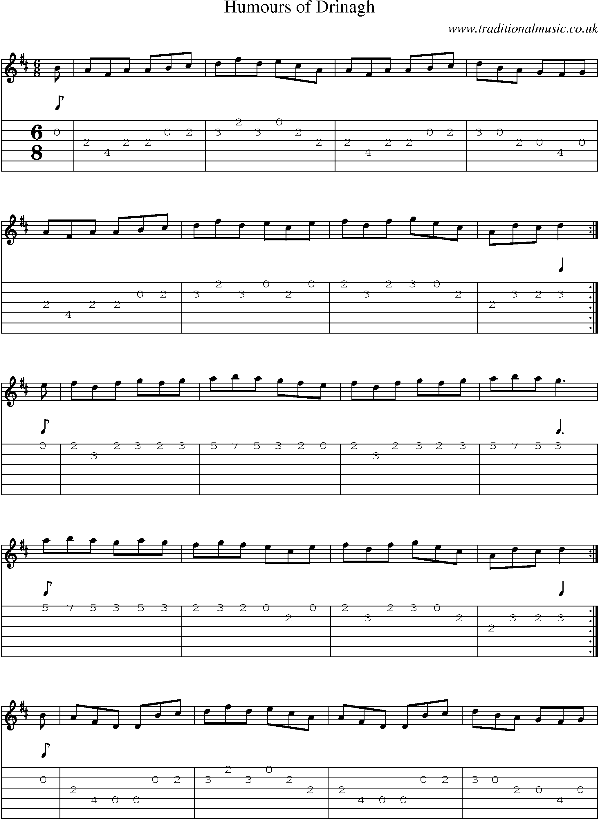 Music Score and Guitar Tabs for Humours Of Drinagh
