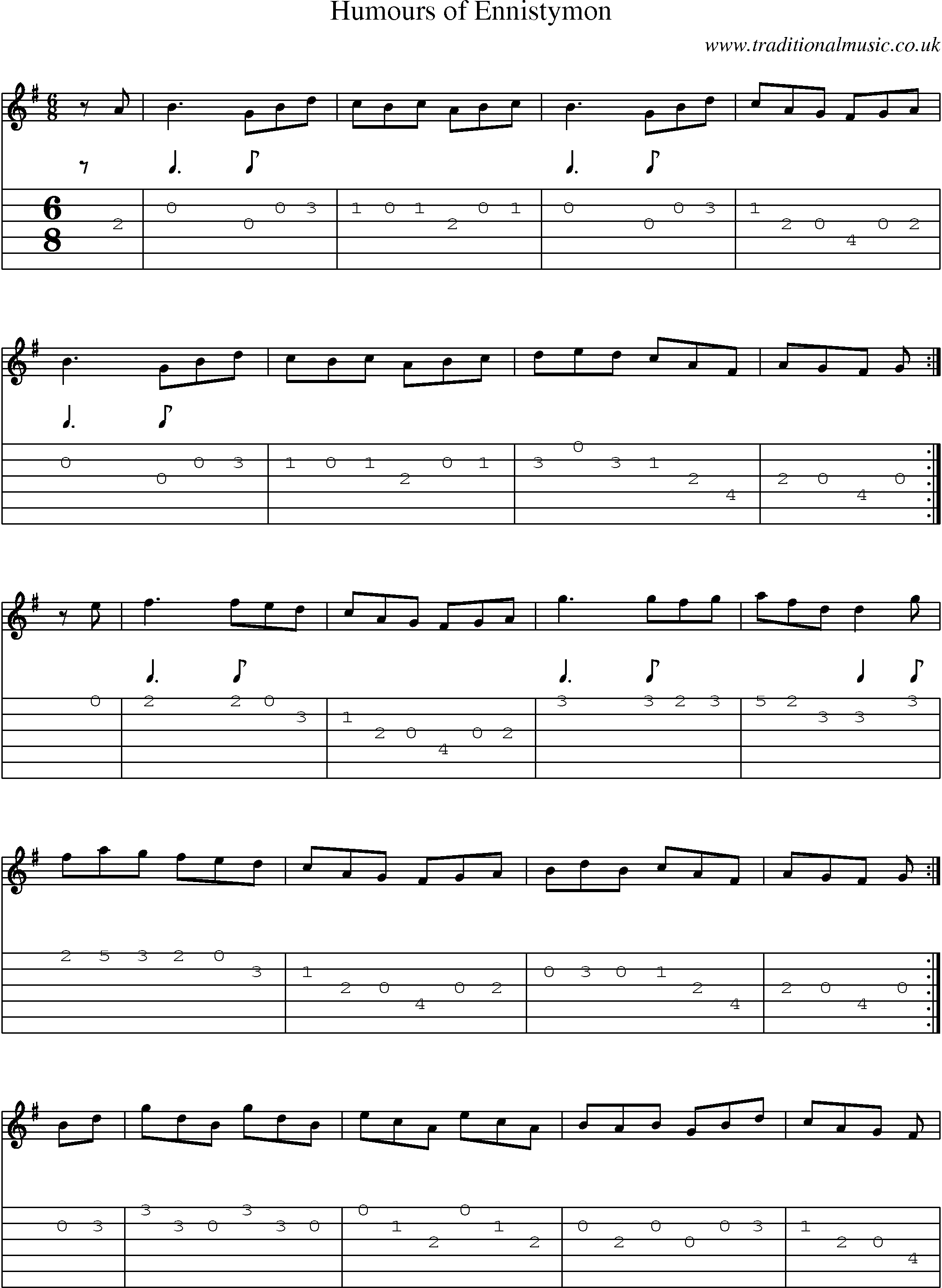 Music Score and Guitar Tabs for Humours Of Ennistymon