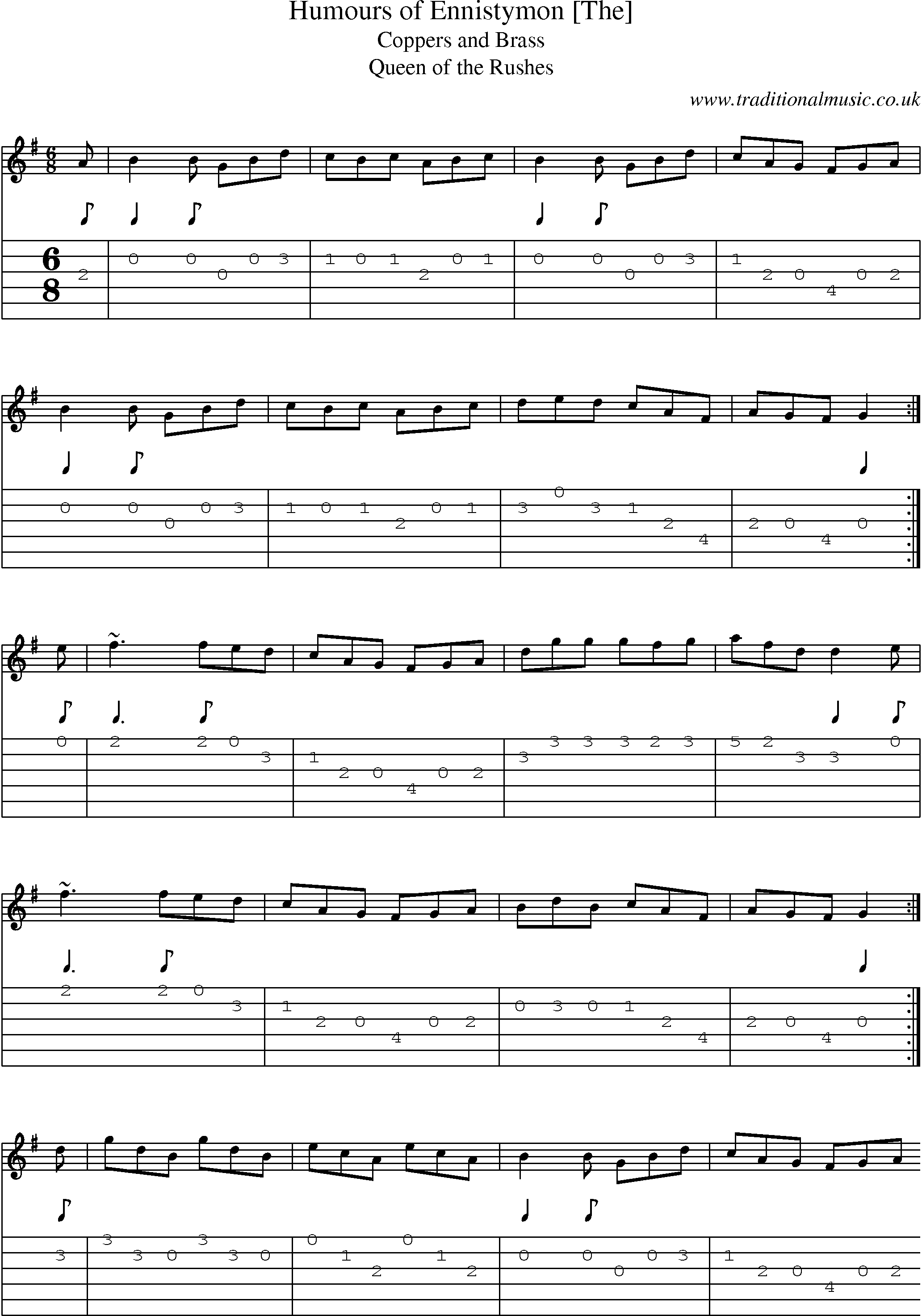 Music Score and Guitar Tabs for Humours of Ennistymon 