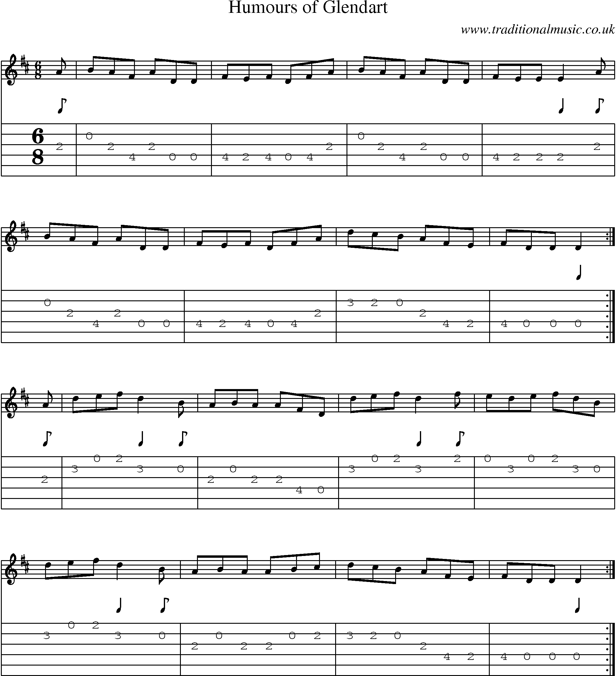 Music Score and Guitar Tabs for Humours Of Glendart