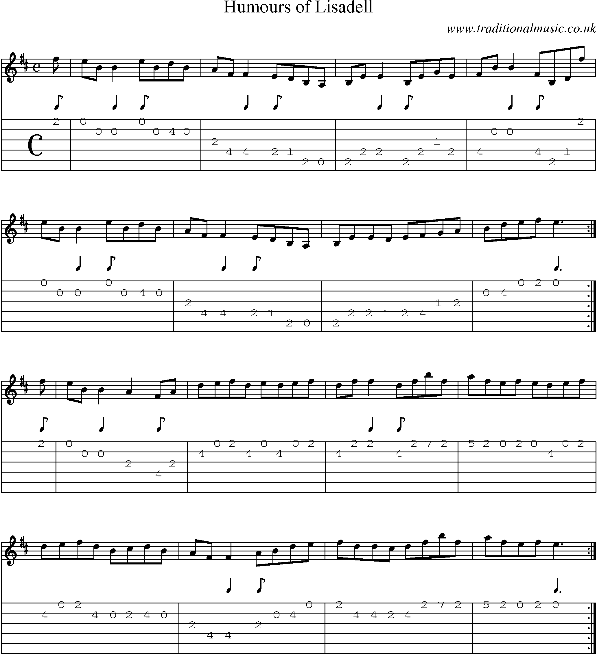 Music Score and Guitar Tabs for Humours Of Lisadell
