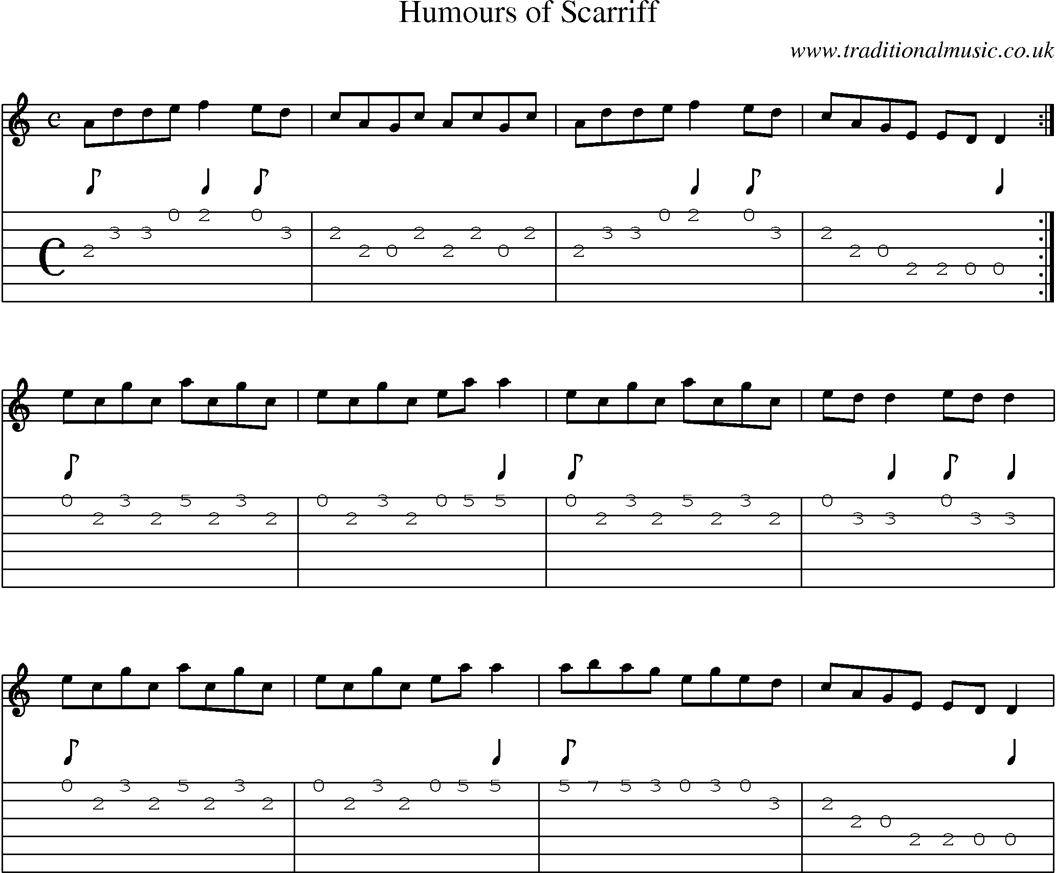 Music Score and Guitar Tabs for Humours Of Scarriff