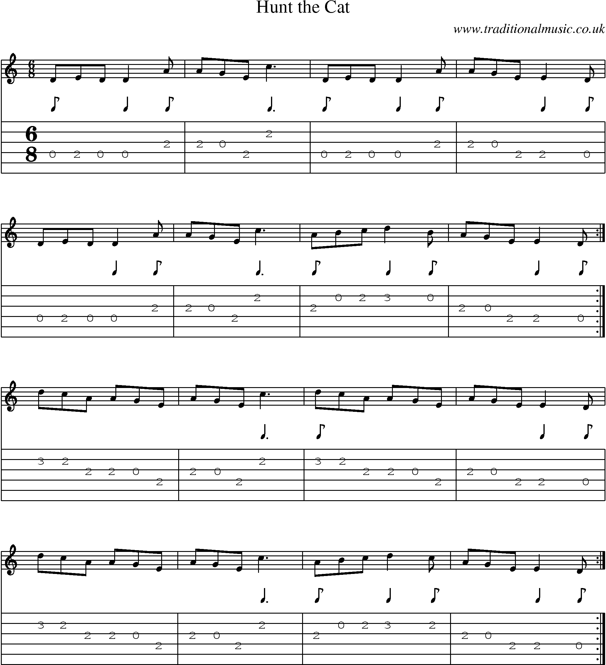 Music Score and Guitar Tabs for Hunt Cat