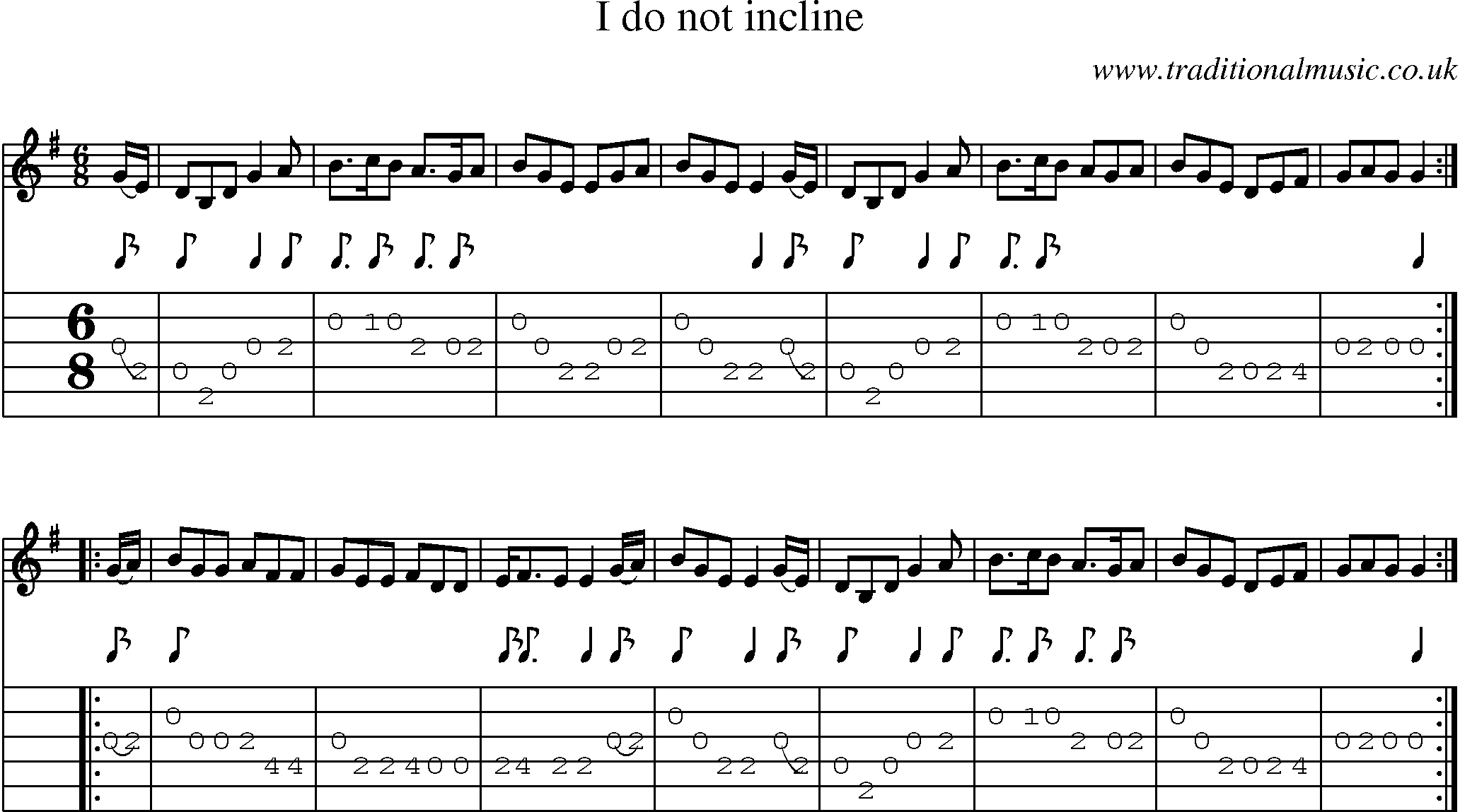 Music Score and Guitar Tabs for I Do Not Incline