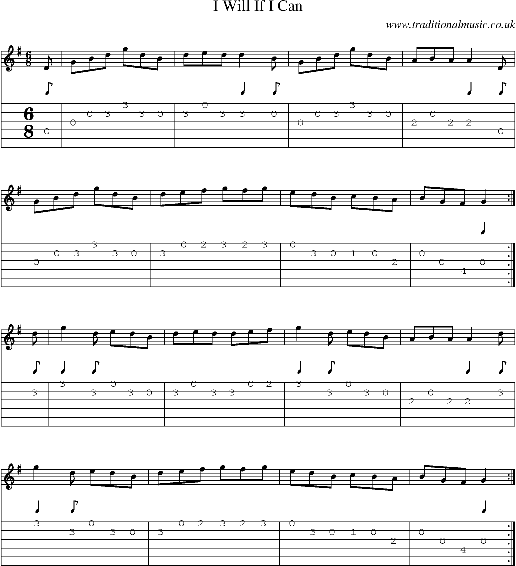 Music Score and Guitar Tabs for I Will If I Can