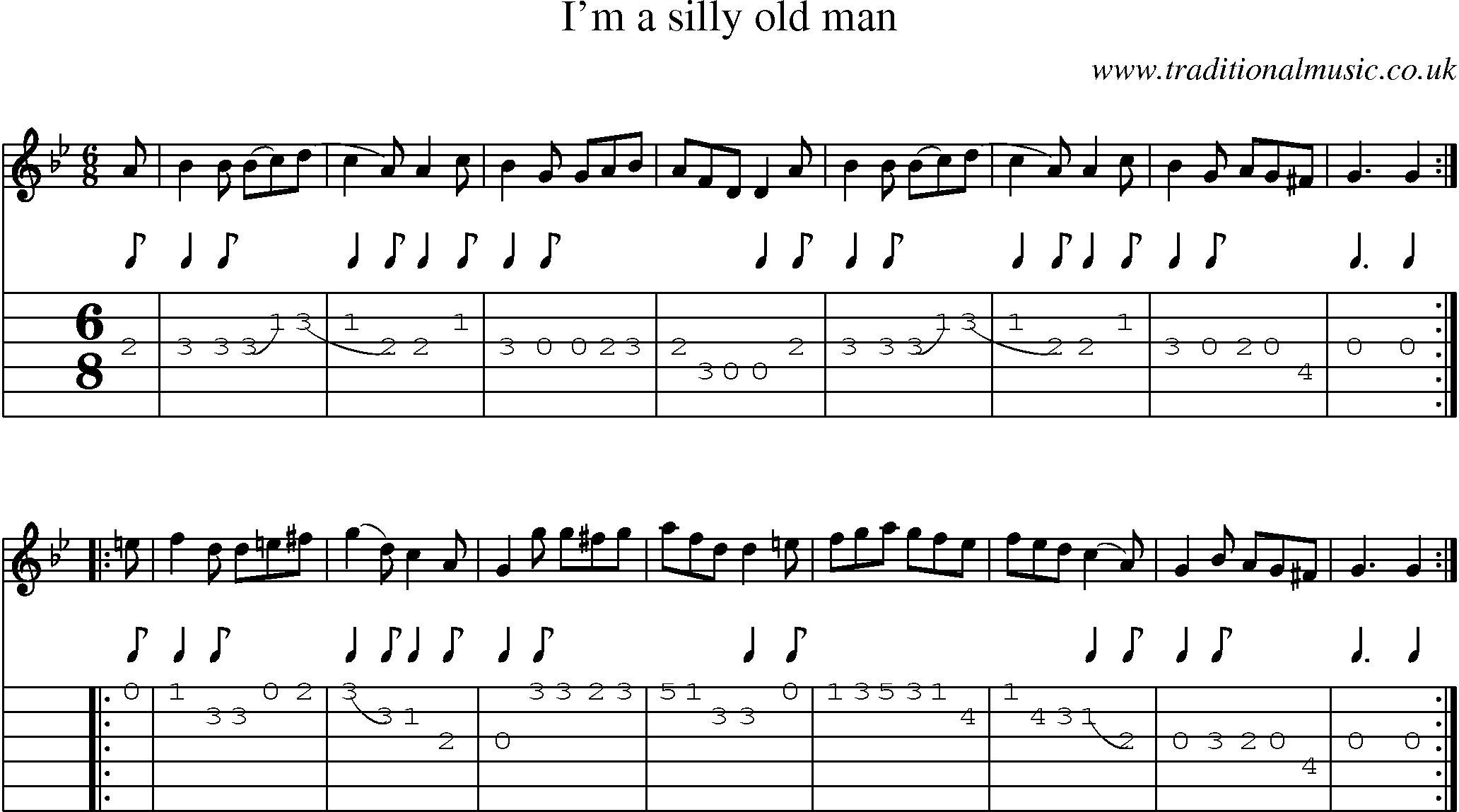 Music Score and Guitar Tabs for Im A Silly Old Man