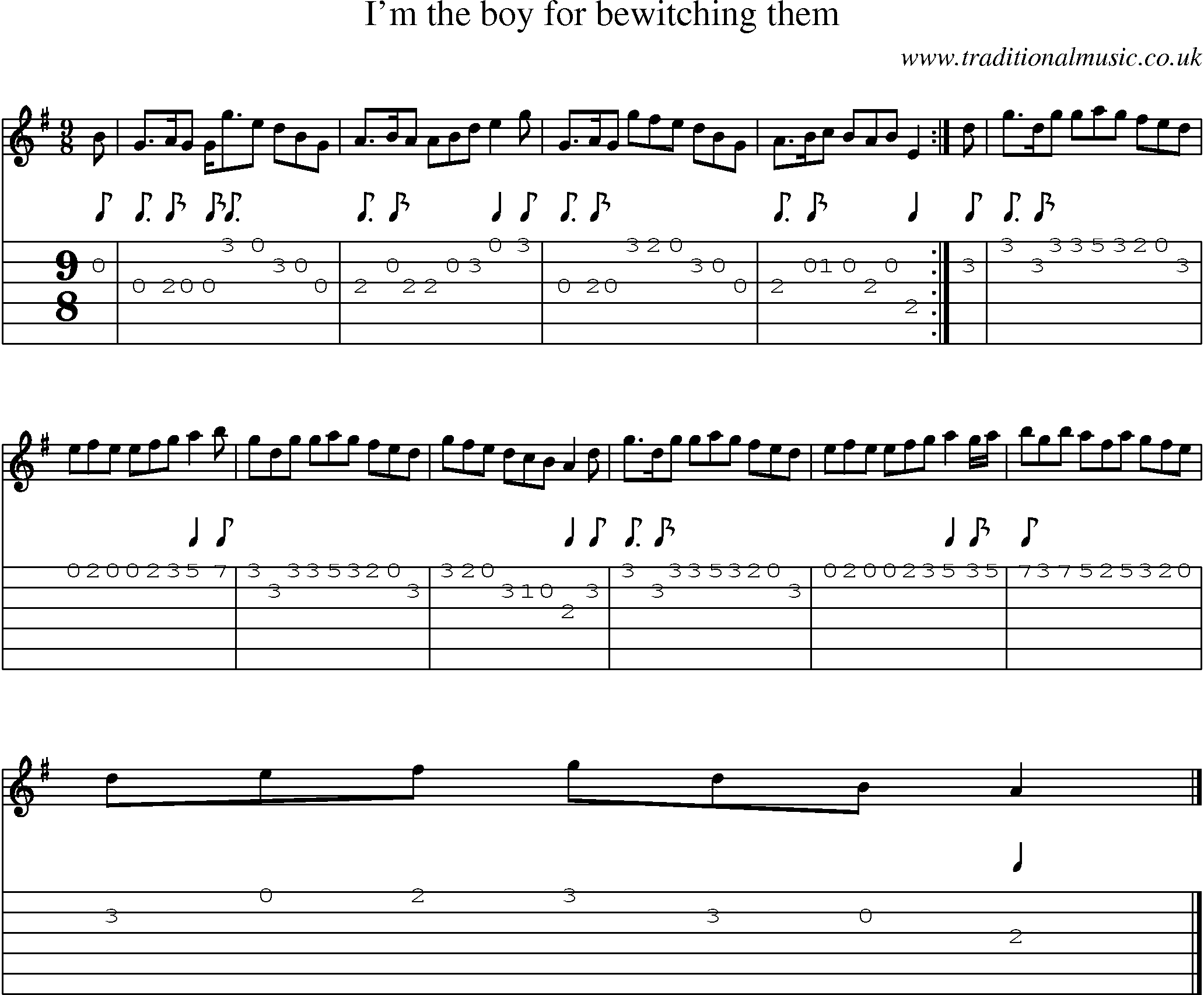 Music Score and Guitar Tabs for Im The Boy For Bewitching Them