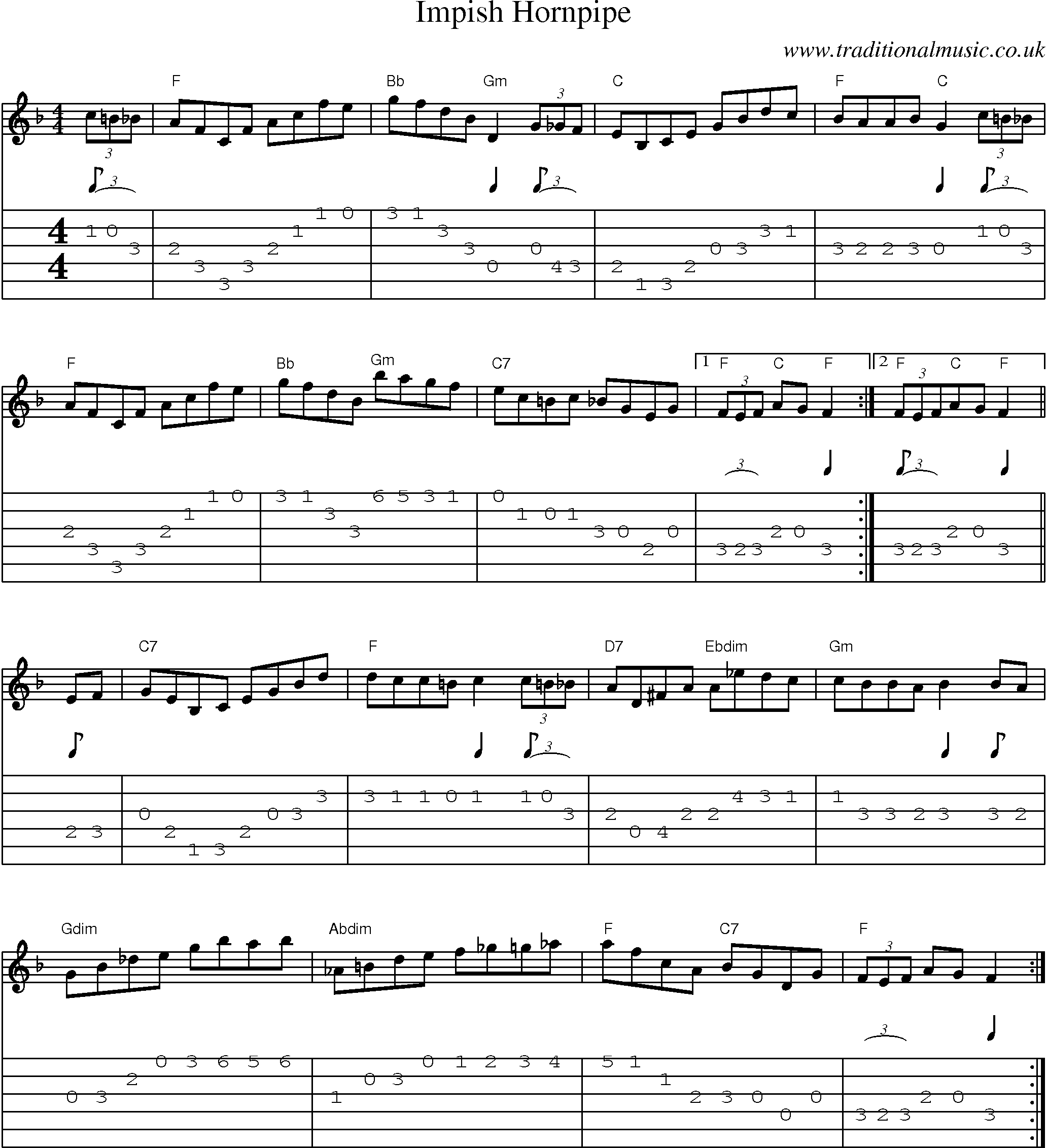 Music Score and Guitar Tabs for Impish Hornpipe