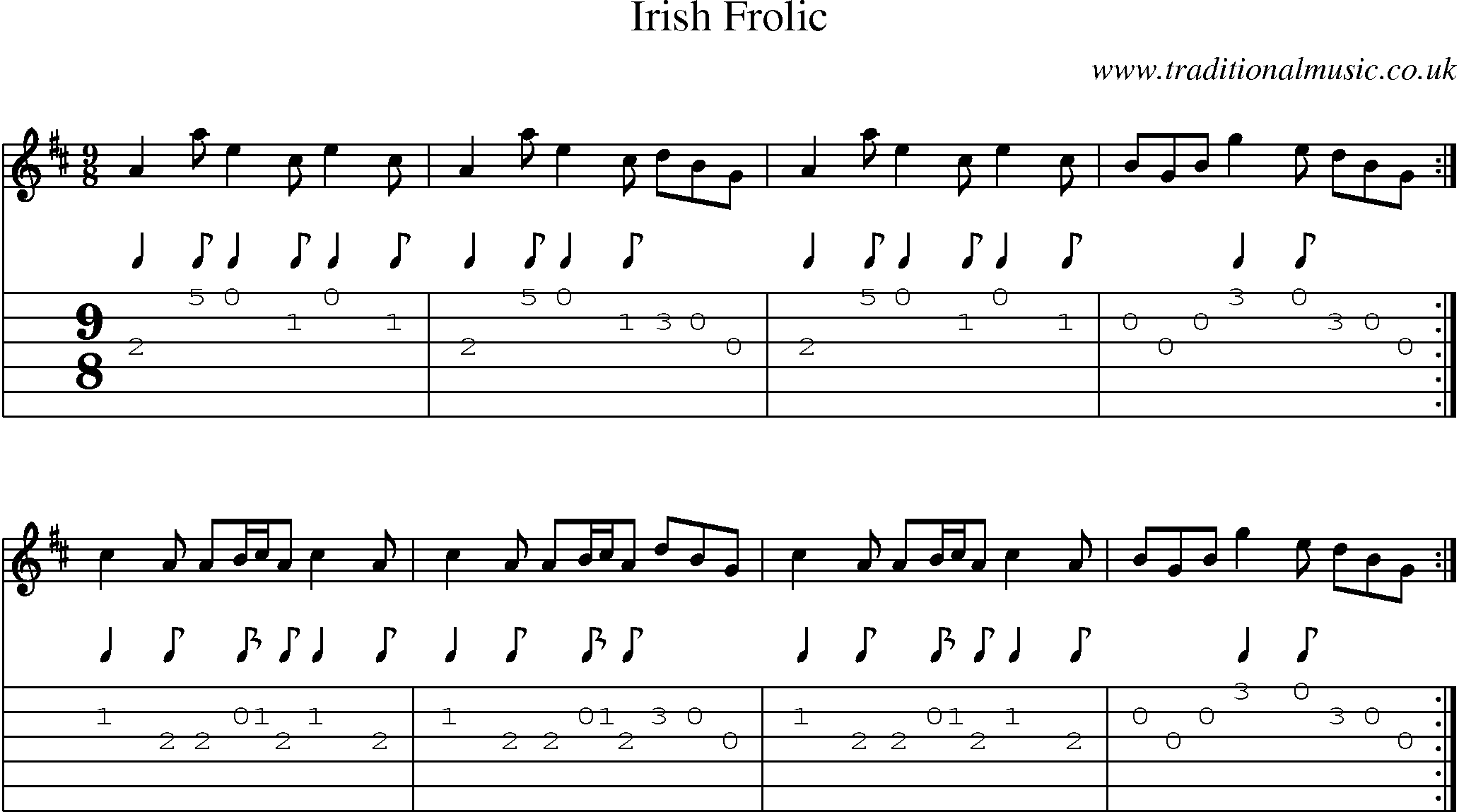 Music Score and Guitar Tabs for Irish Frolic
