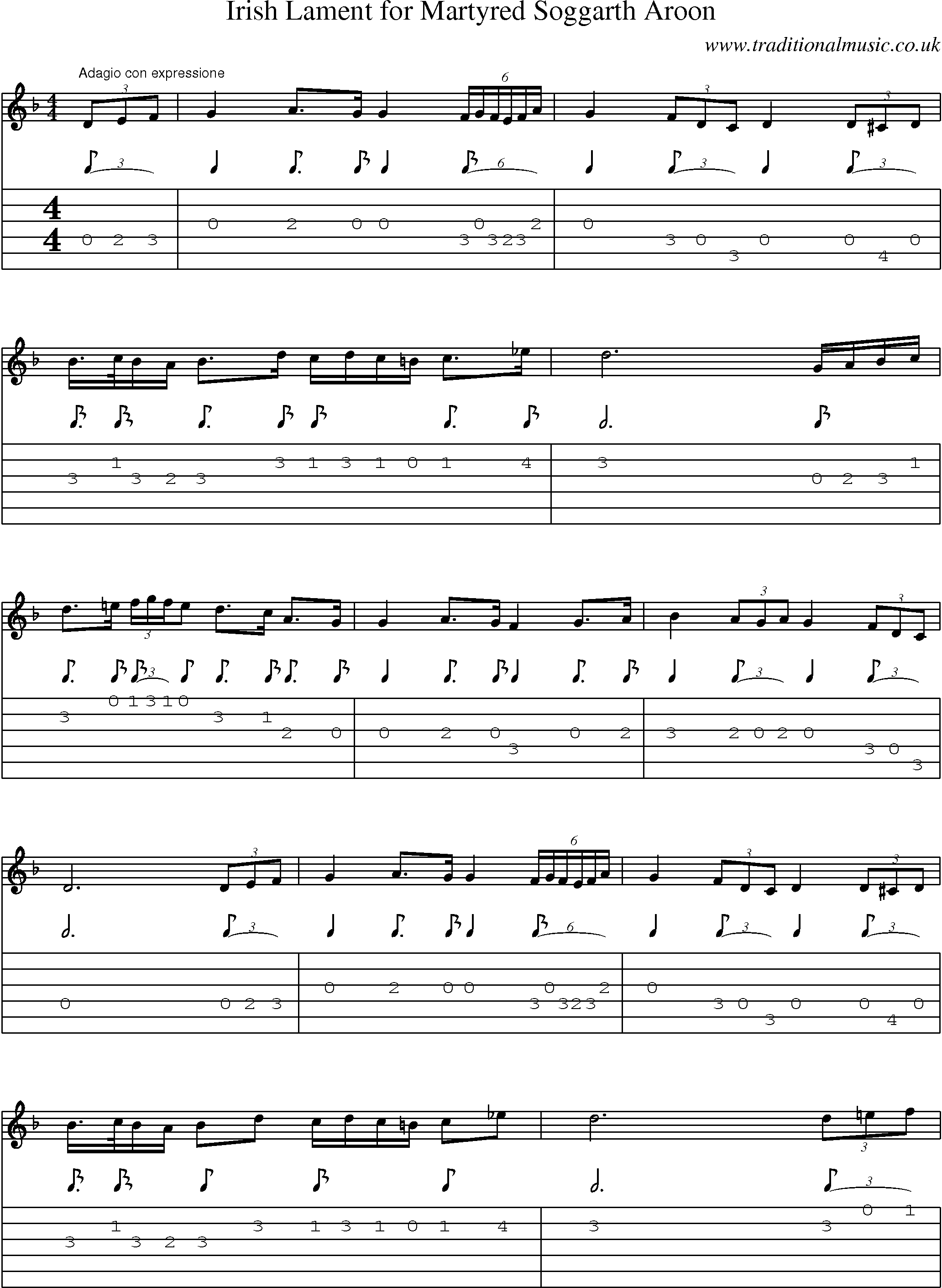 Music Score and Guitar Tabs for Irish Lament For Martyred Soggarth Aroon