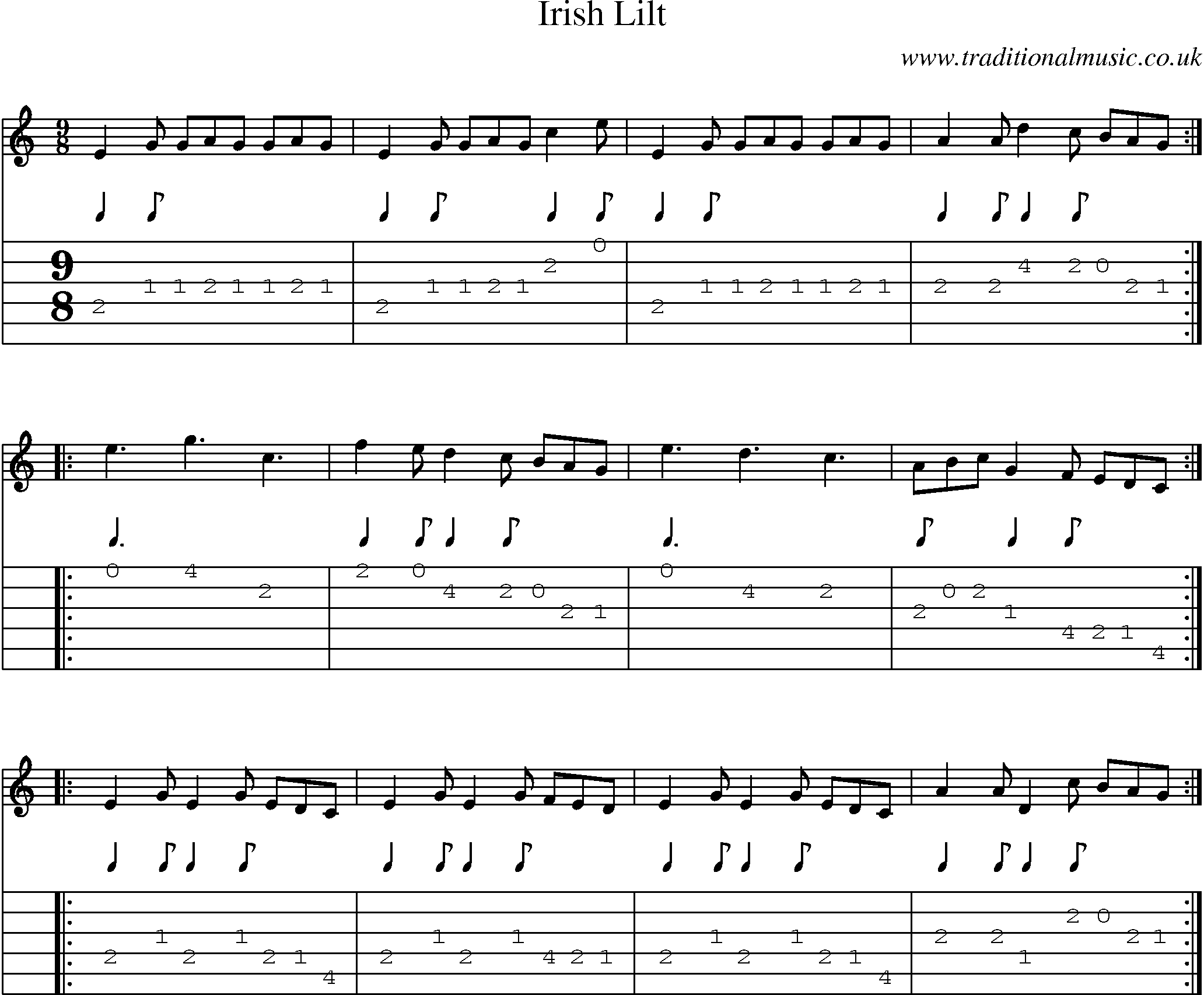 Music Score and Guitar Tabs for Irish Lilt