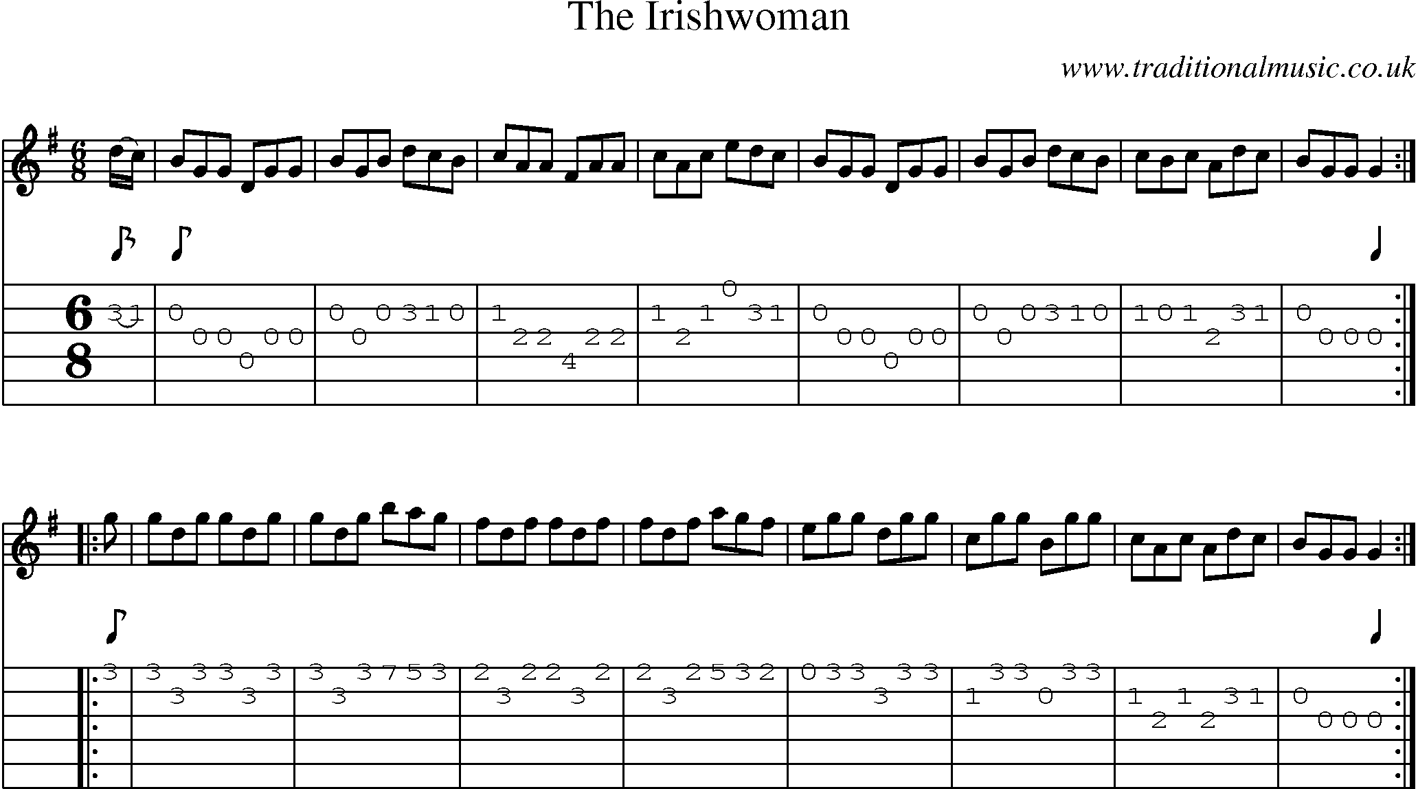 Music Score and Guitar Tabs for Irishwoman