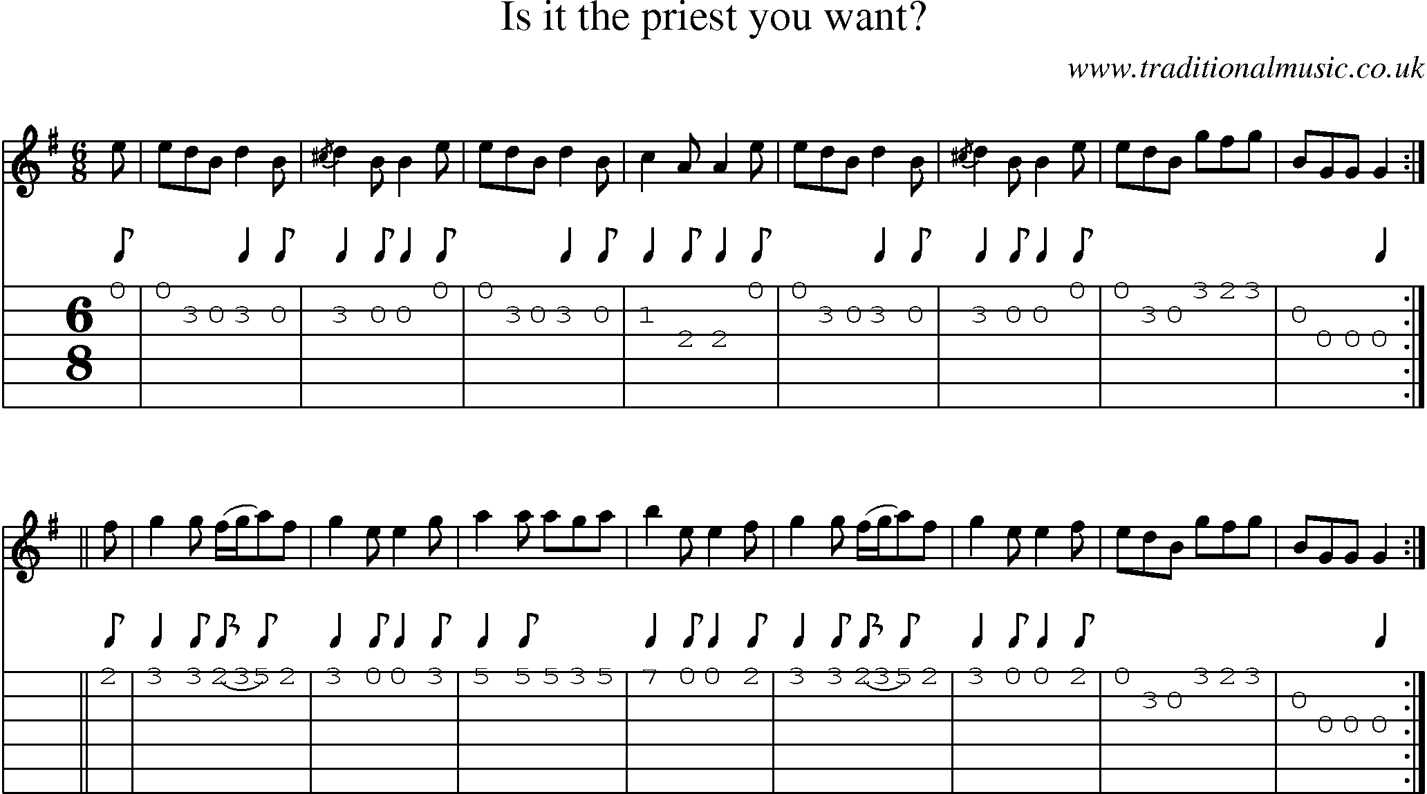 Music Score and Guitar Tabs for Is It The Priest You Want