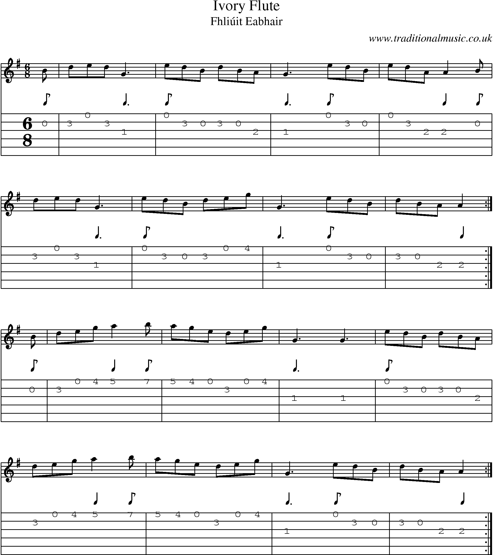 Music Score and Guitar Tabs for Ivory Flute