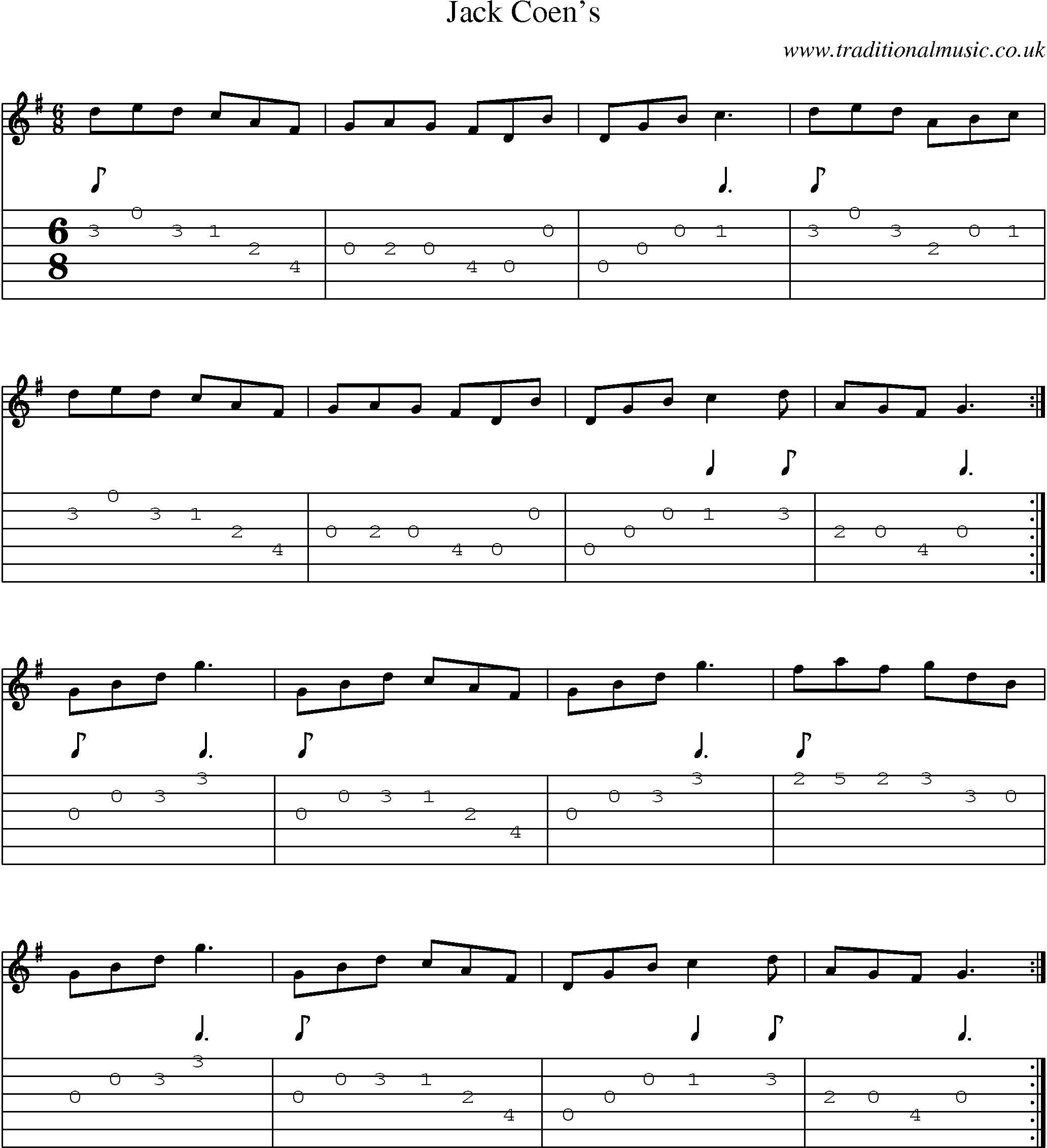 Music Score and Guitar Tabs for Jack Coens