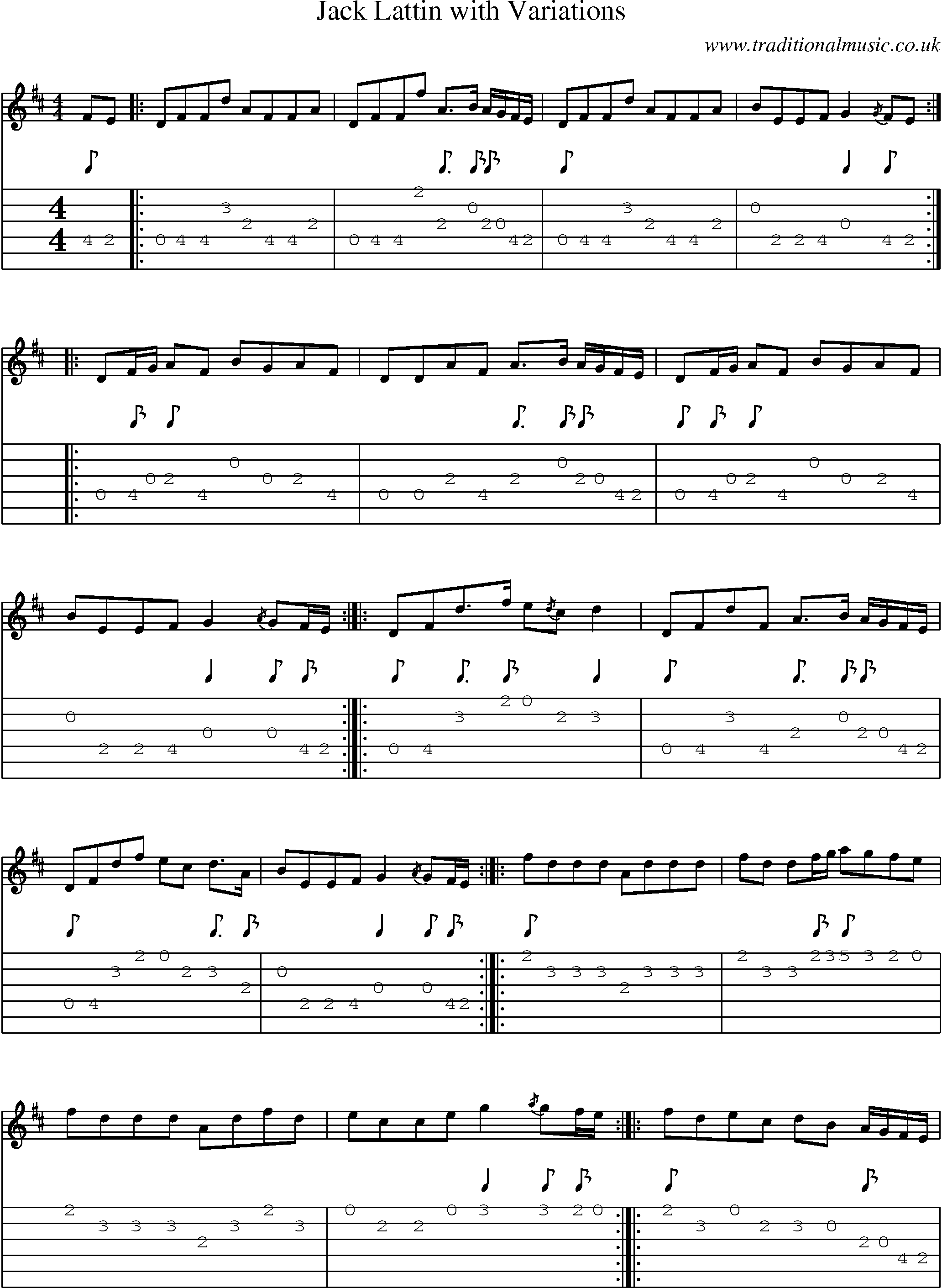 Music Score and Guitar Tabs for Jack Lattin With Variations