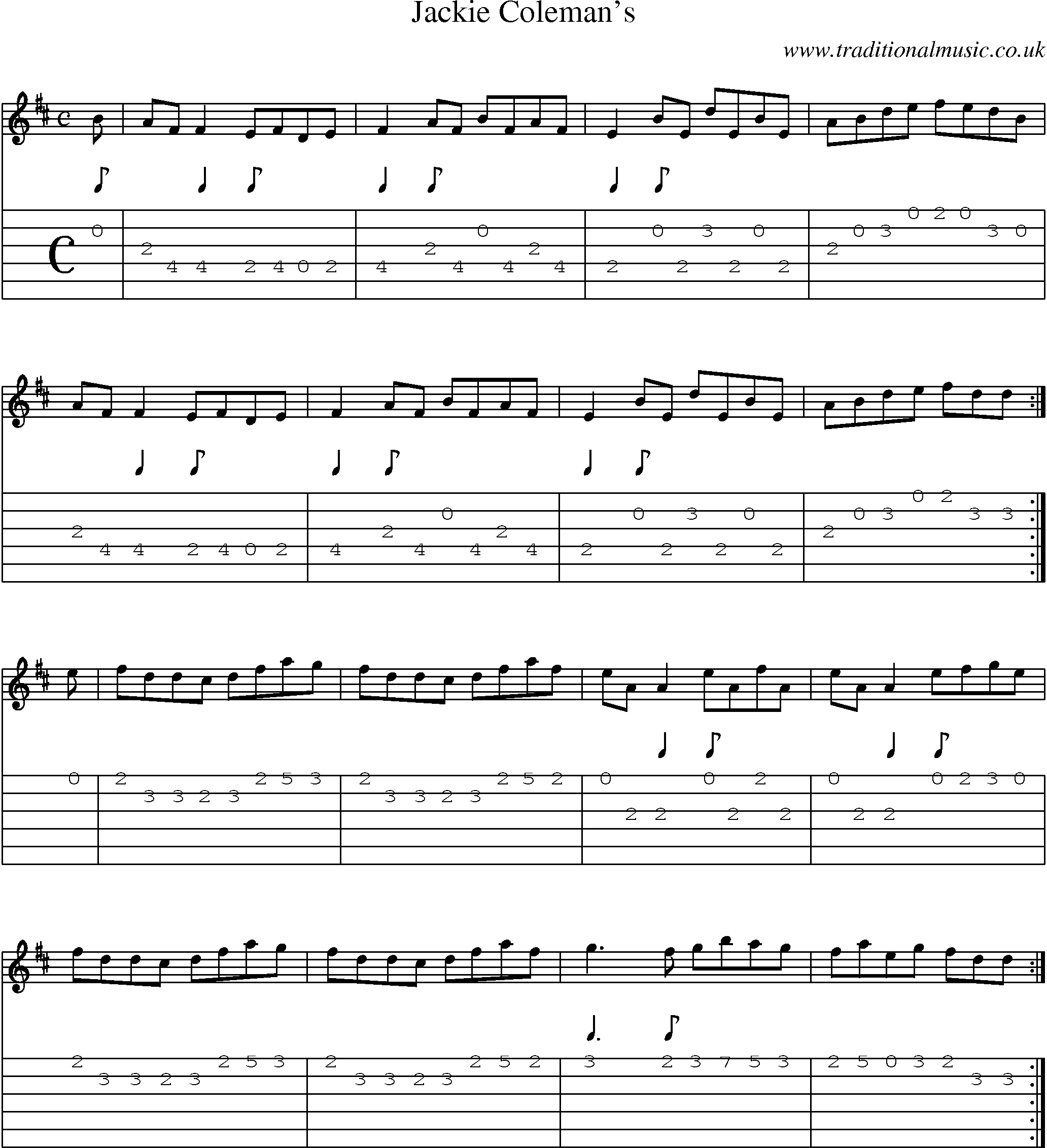 Music Score and Guitar Tabs for Jackie Colemans