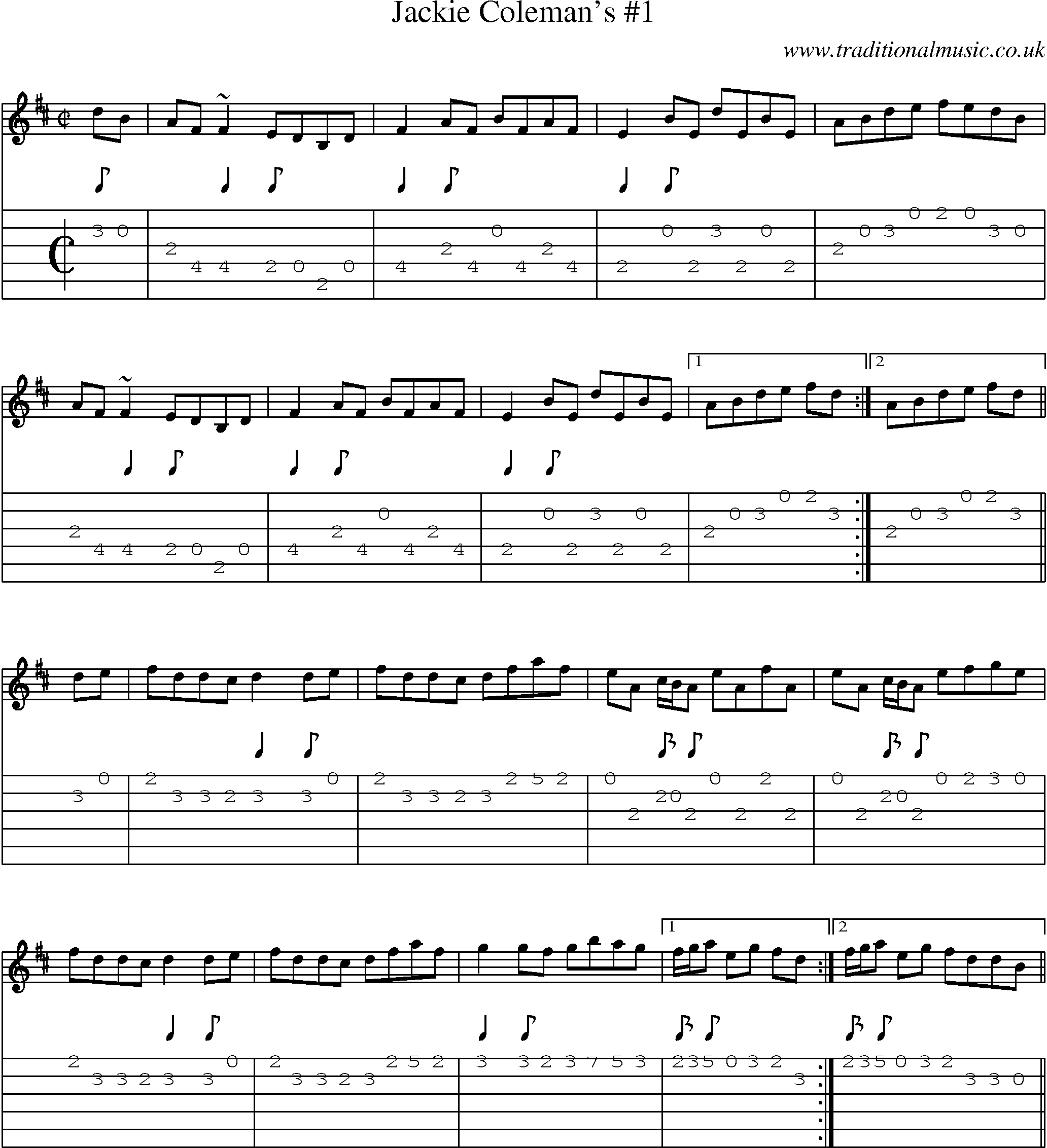 Music Score and Guitar Tabs for Jackie Colemans 1