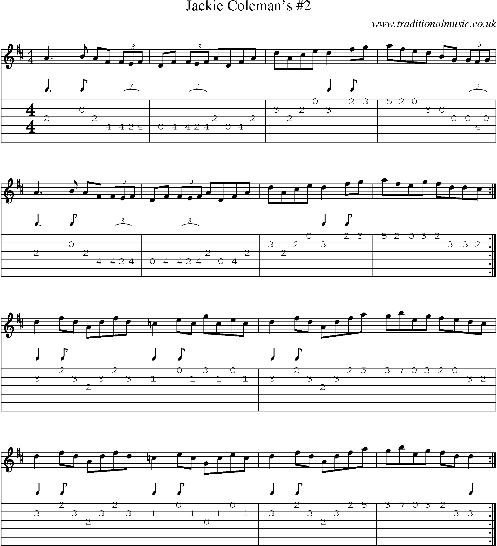 Music Score and Guitar Tabs for Jackie Colemans 2