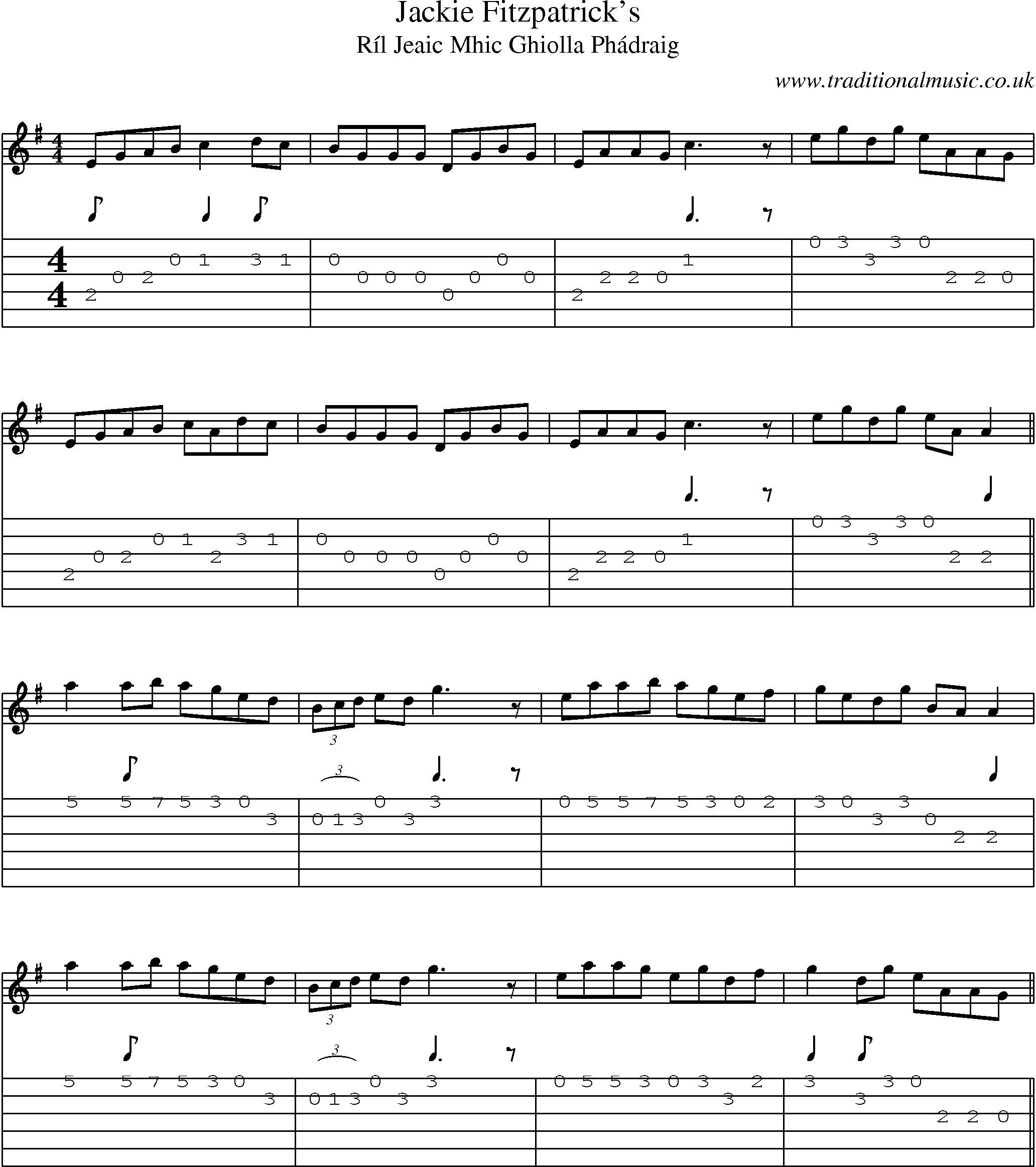 Music Score and Guitar Tabs for Jackie Fitzpatricks
