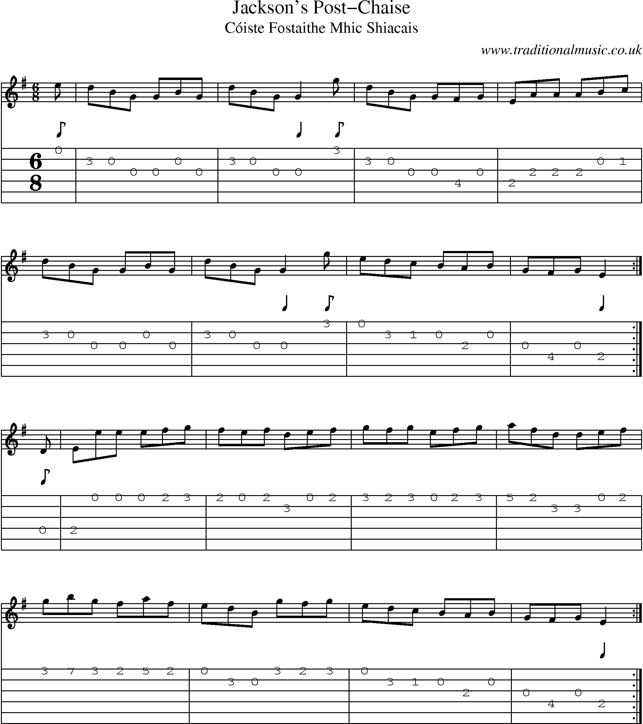 Music Score and Guitar Tabs for Jacksons Postchaise