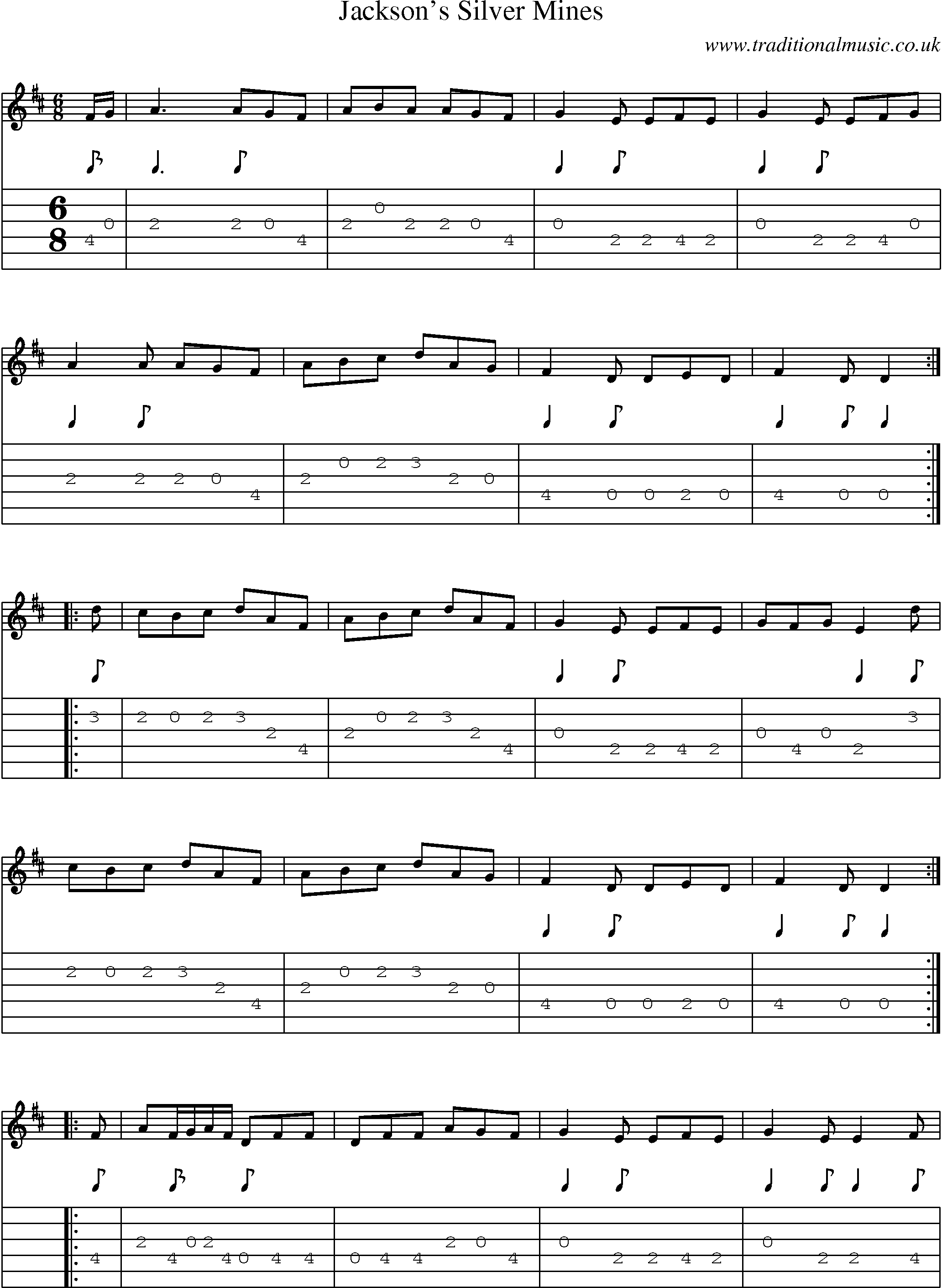 Music Score and Guitar Tabs for Jacksons Silver Mines