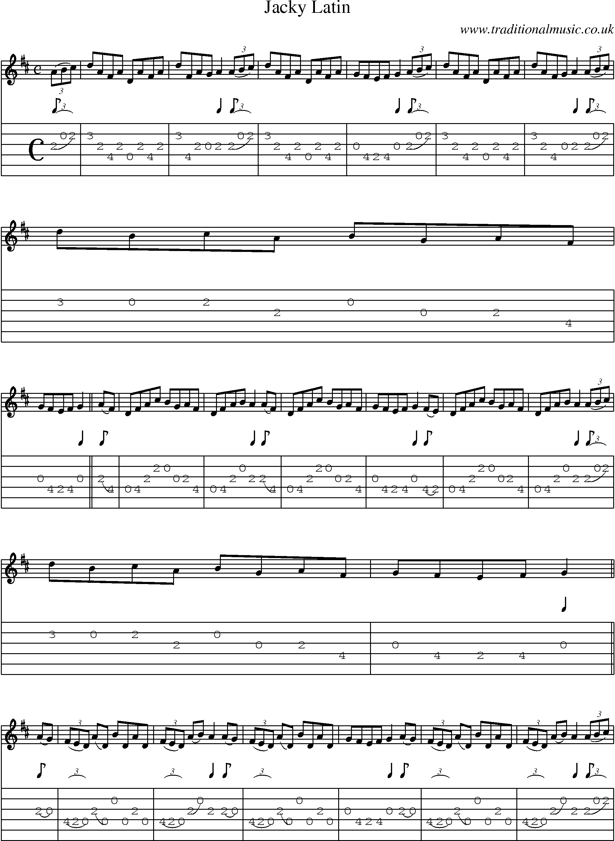 Music Score and Guitar Tabs for Jacky Latin