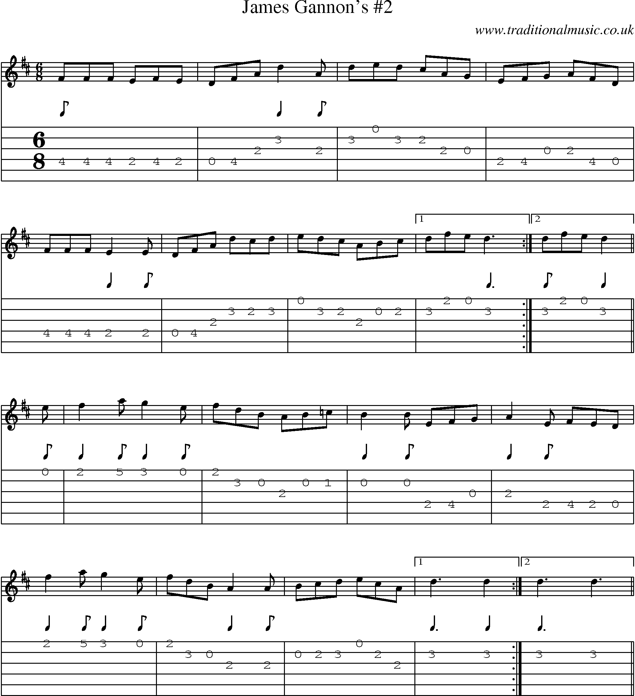 Music Score and Guitar Tabs for James Gannons 2