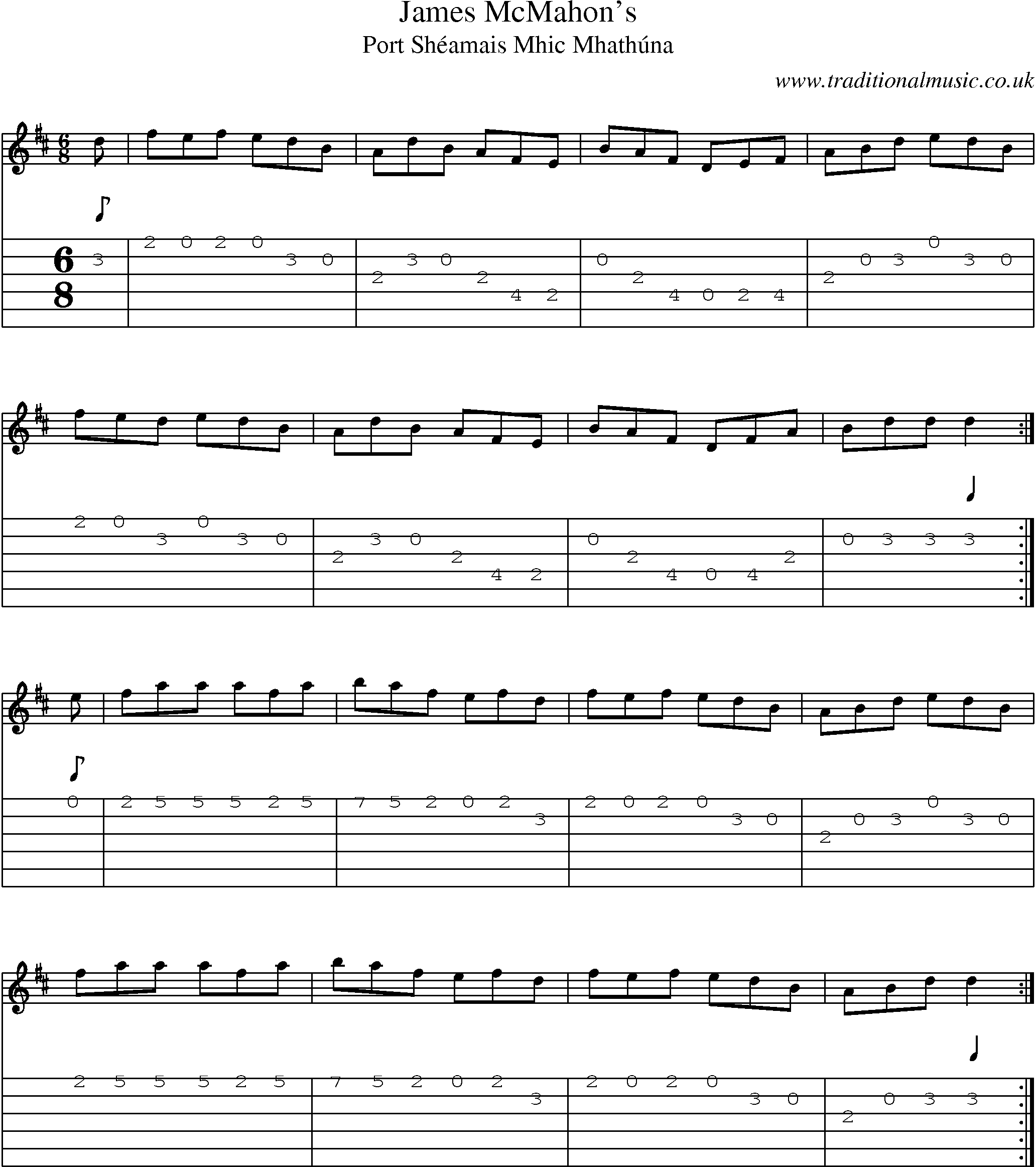 Music Score and Guitar Tabs for James Mcmahons