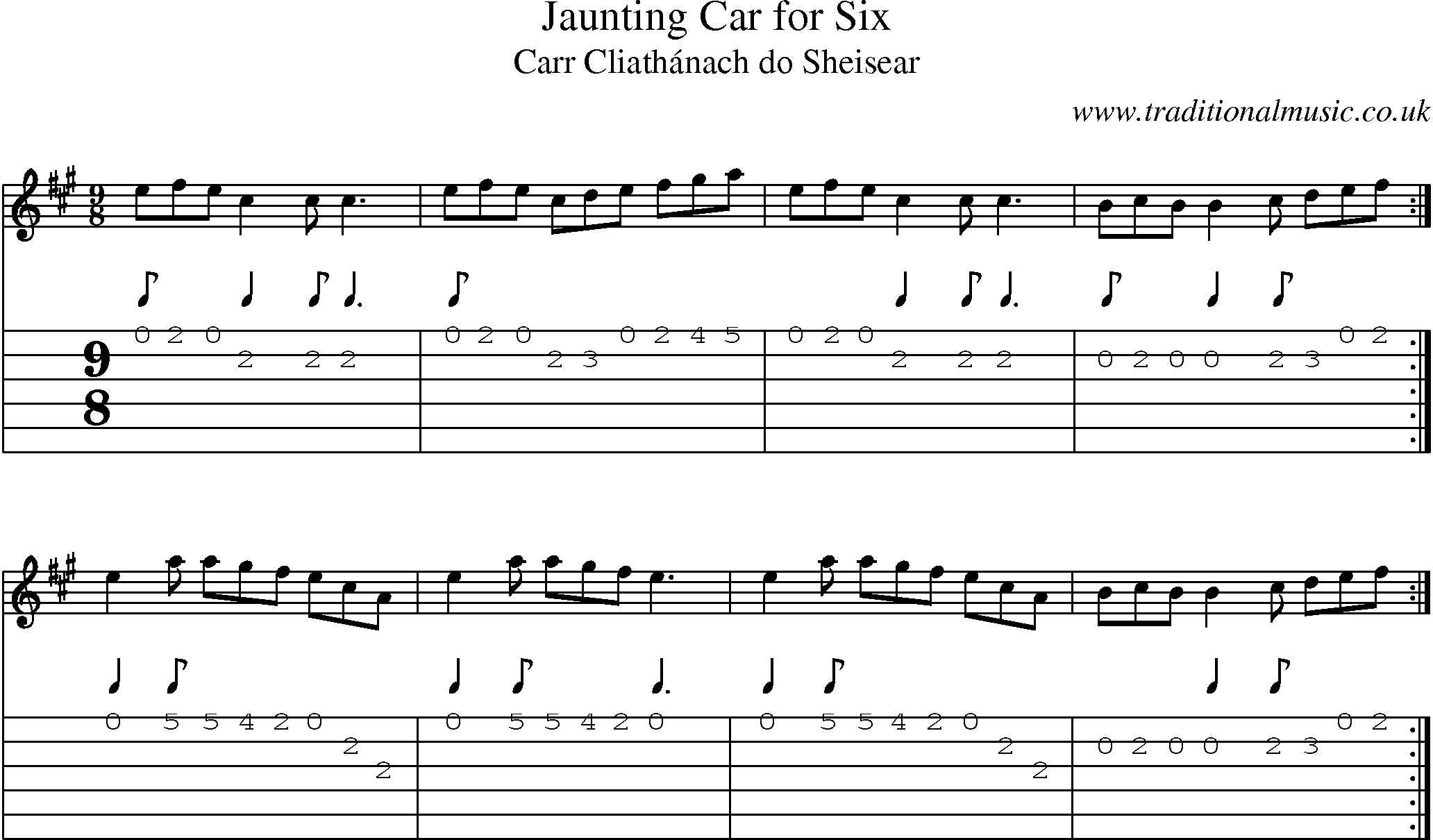 Music Score and Guitar Tabs for Jaunting Car For Six