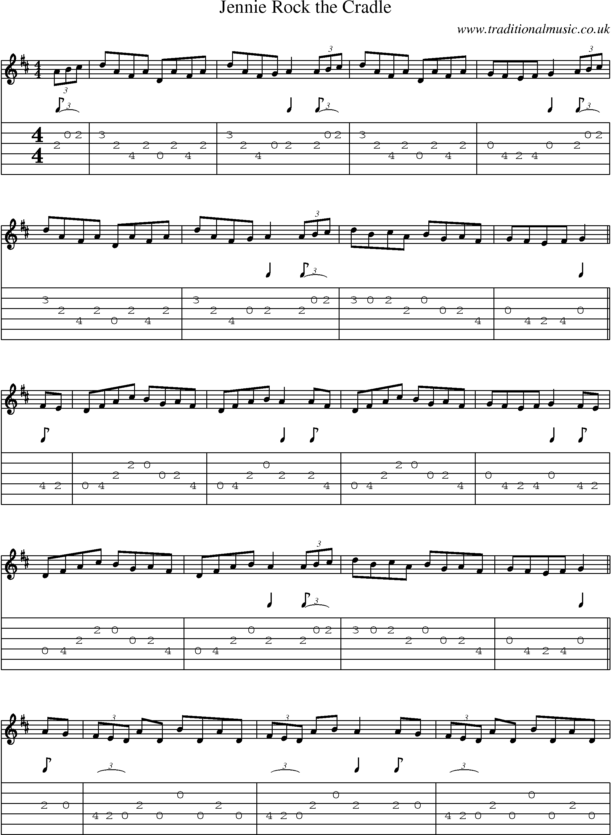 Music Score and Guitar Tabs for Jennie Rock Cradle