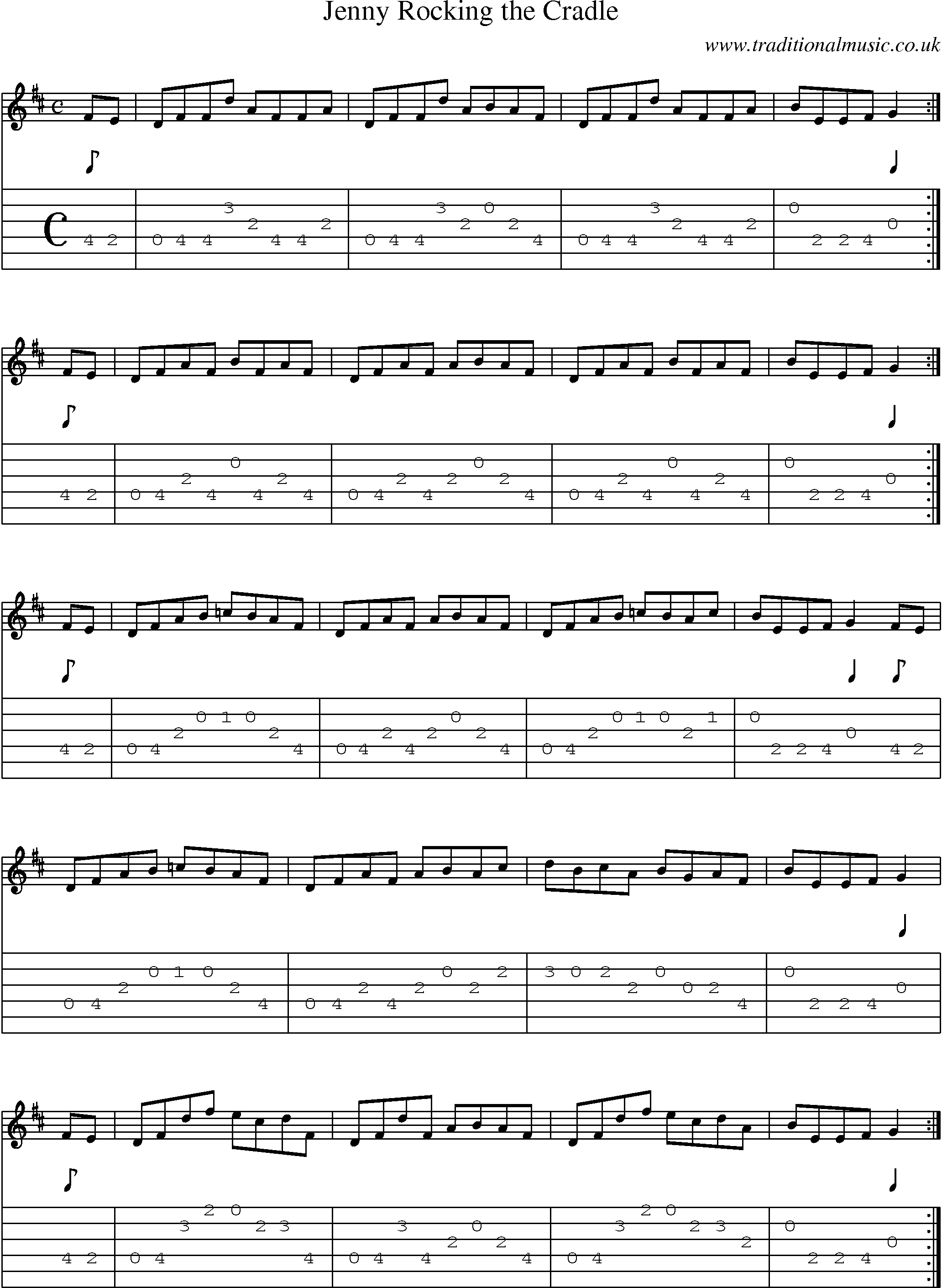 Music Score and Guitar Tabs for Jenny Rocking Cradle