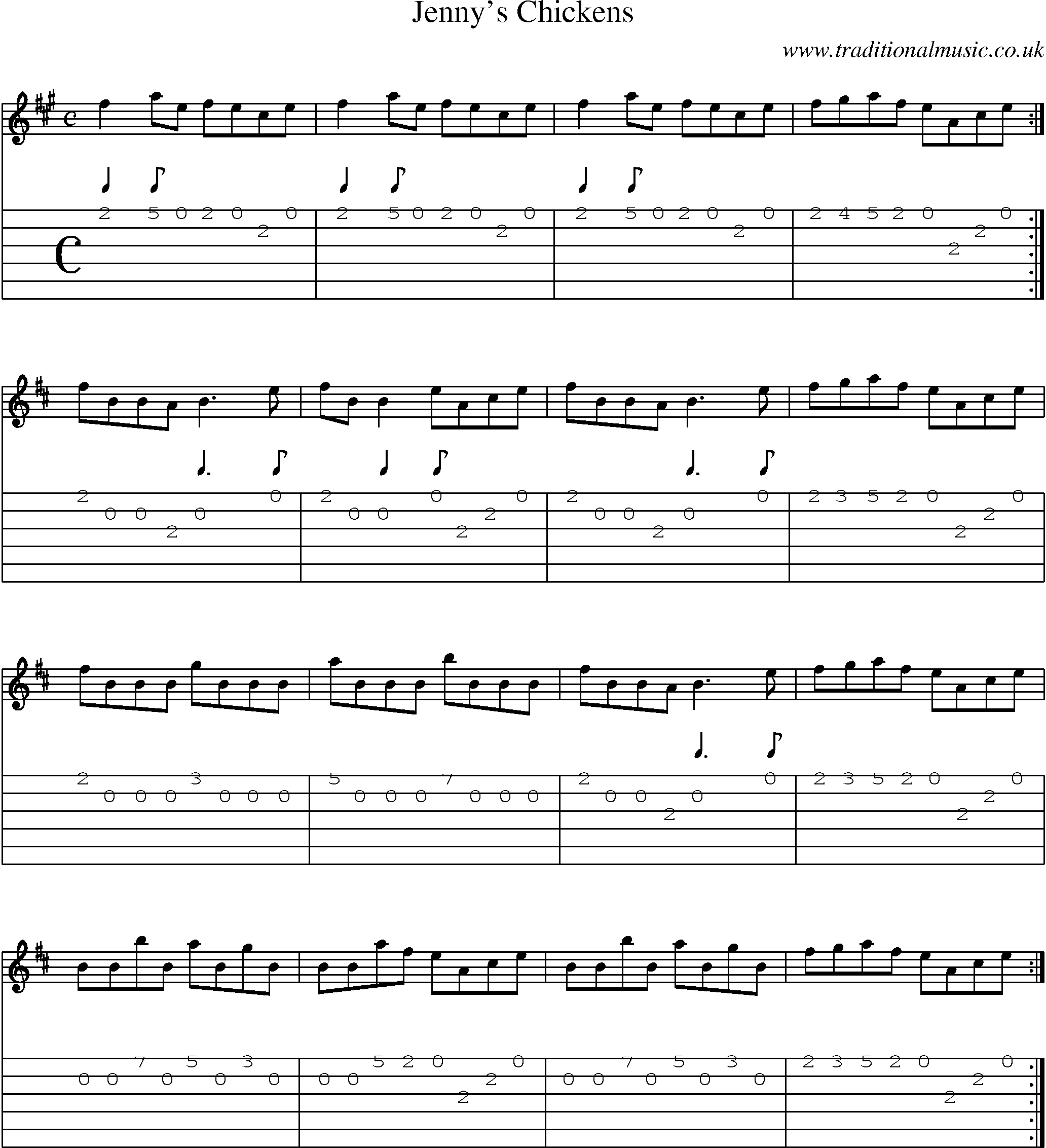 Music Score and Guitar Tabs for Jennys Chickens
