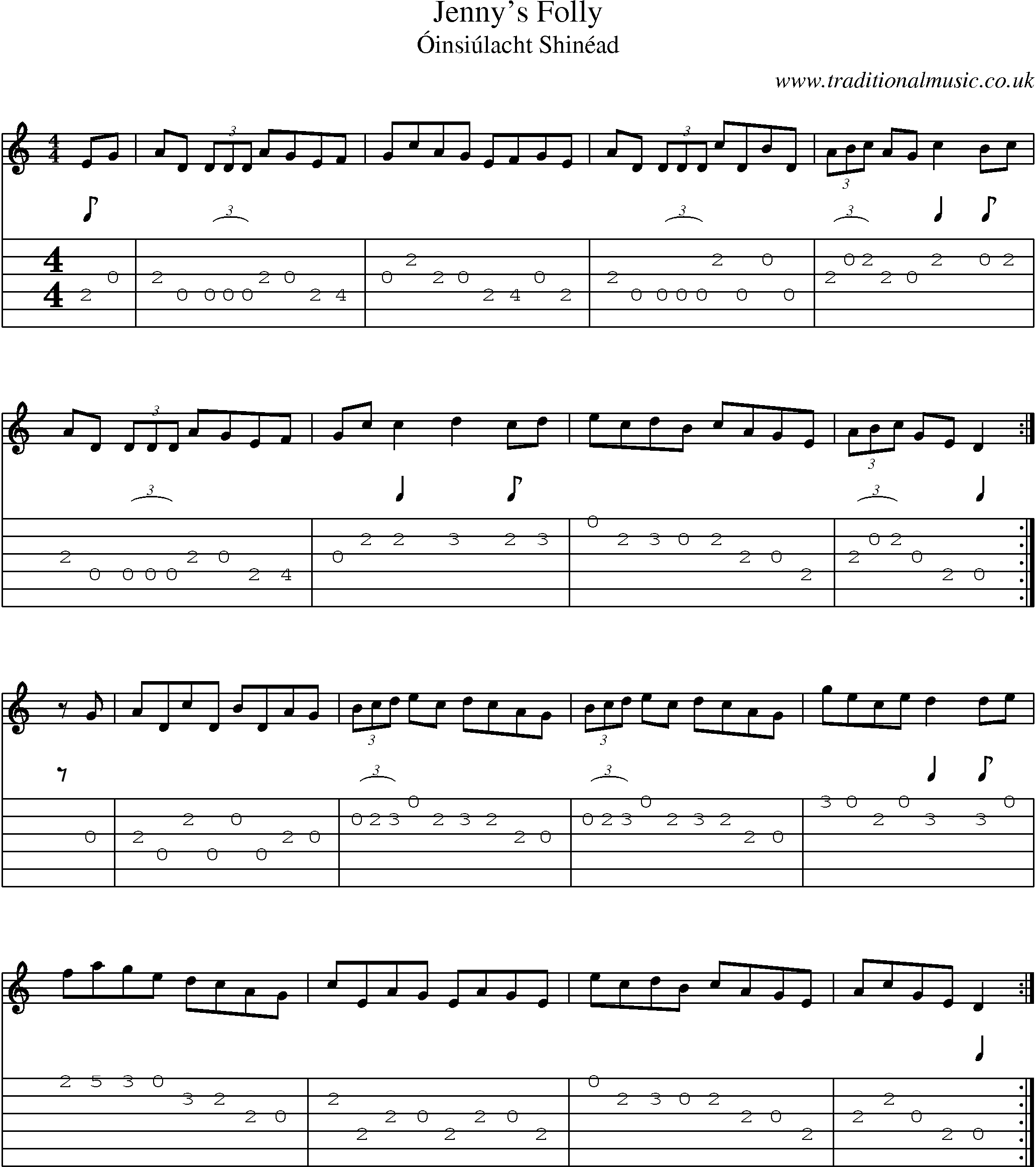 Music Score and Guitar Tabs for Jennys Folly