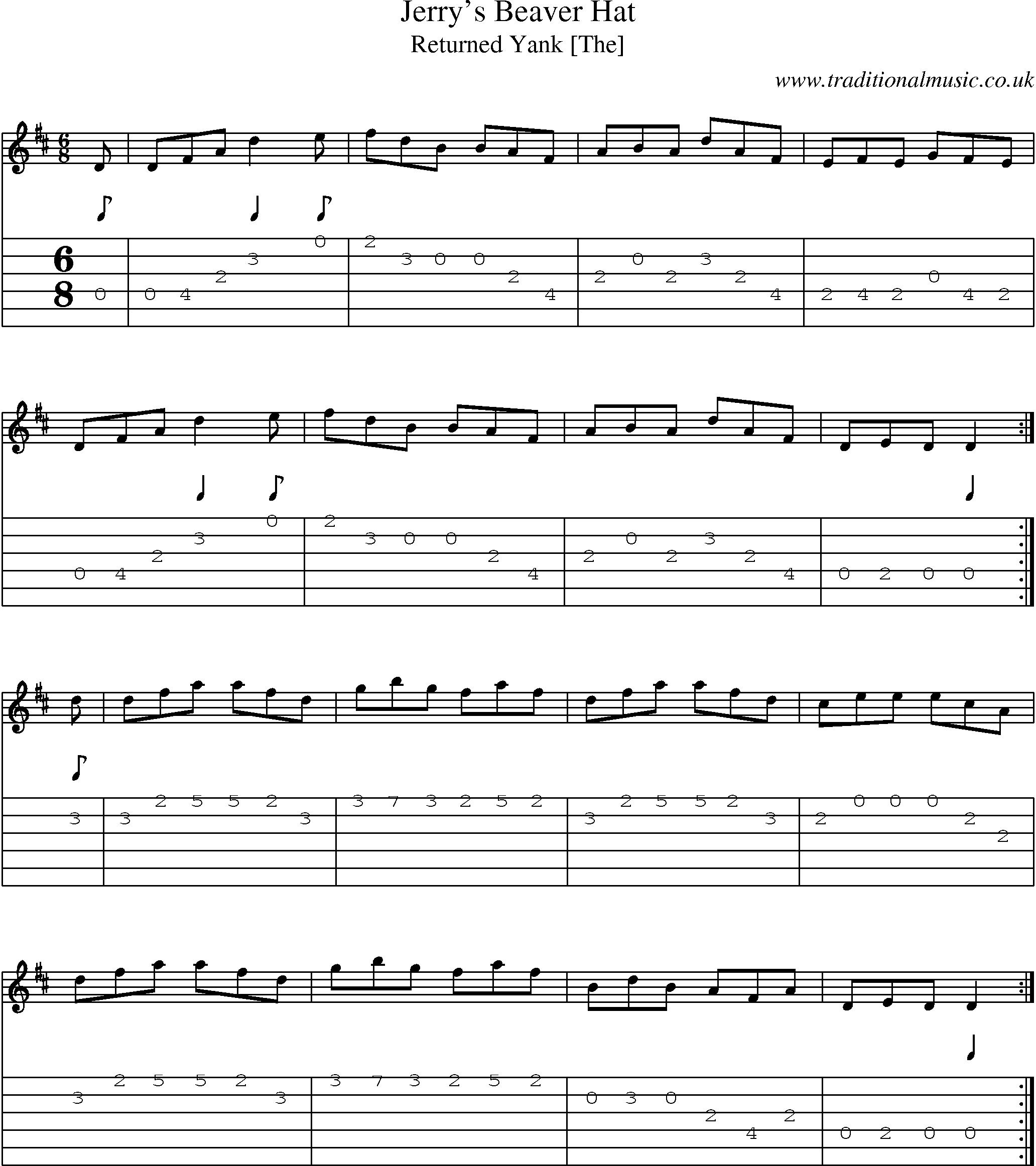Music Score and Guitar Tabs for Jerrys Beaver Hat