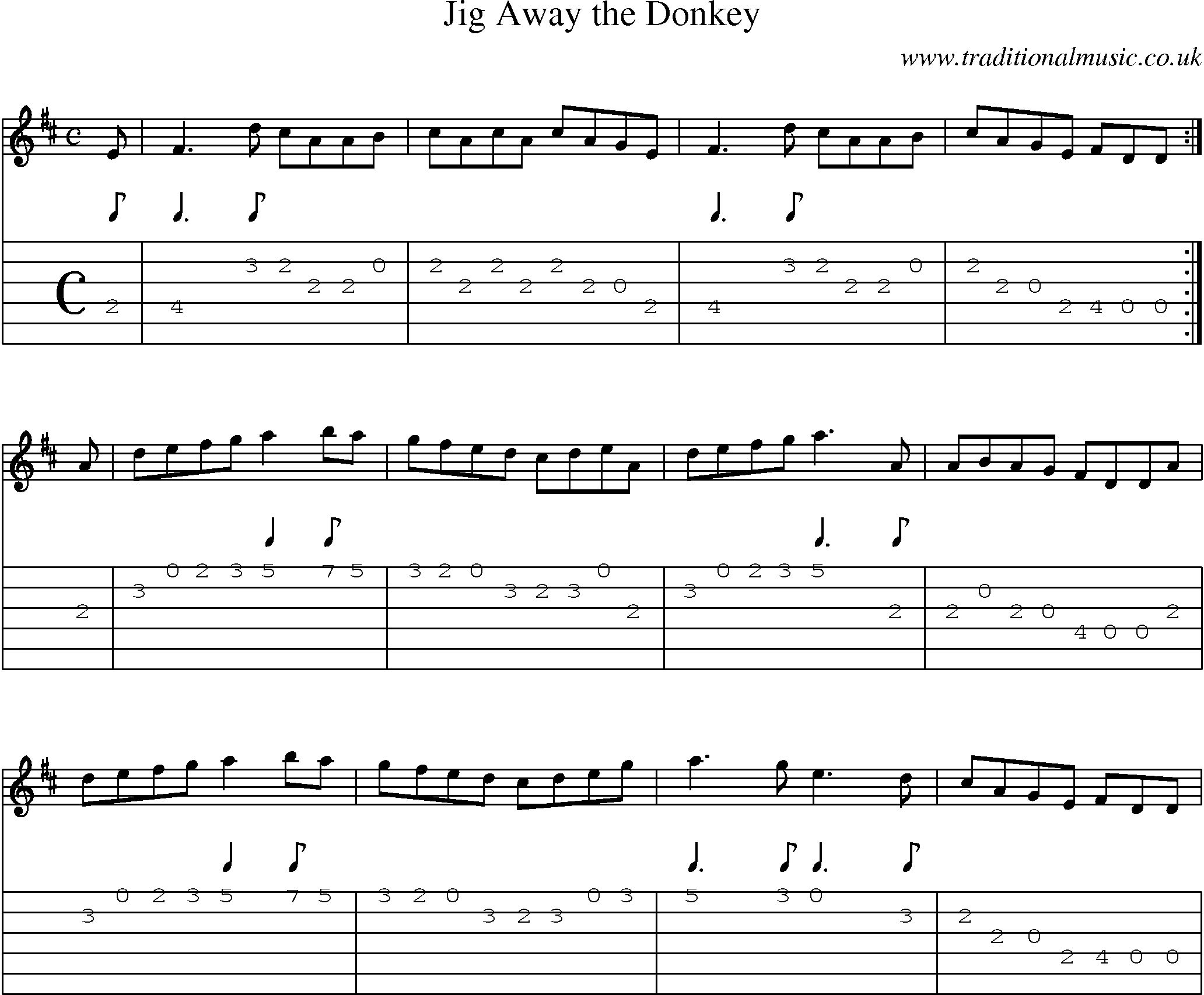 Music Score and Guitar Tabs for Jig Away Donkey