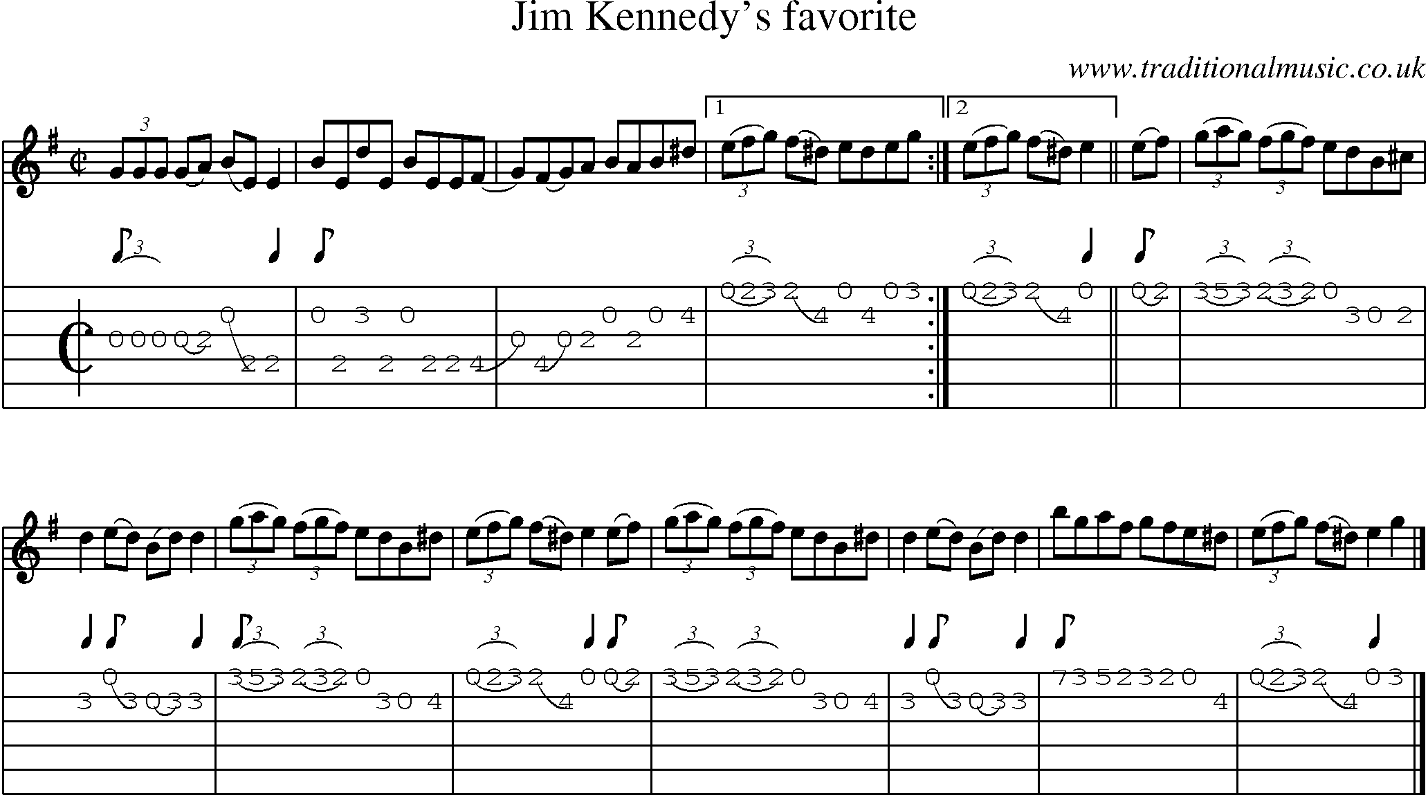 Music Score and Guitar Tabs for Jim Kennedys Favorite