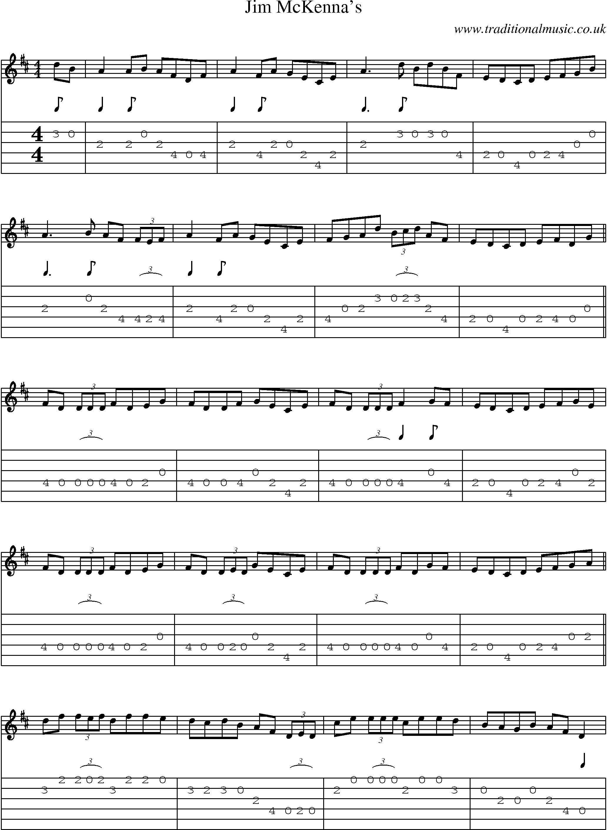 Music Score and Guitar Tabs for Jim Mckennas