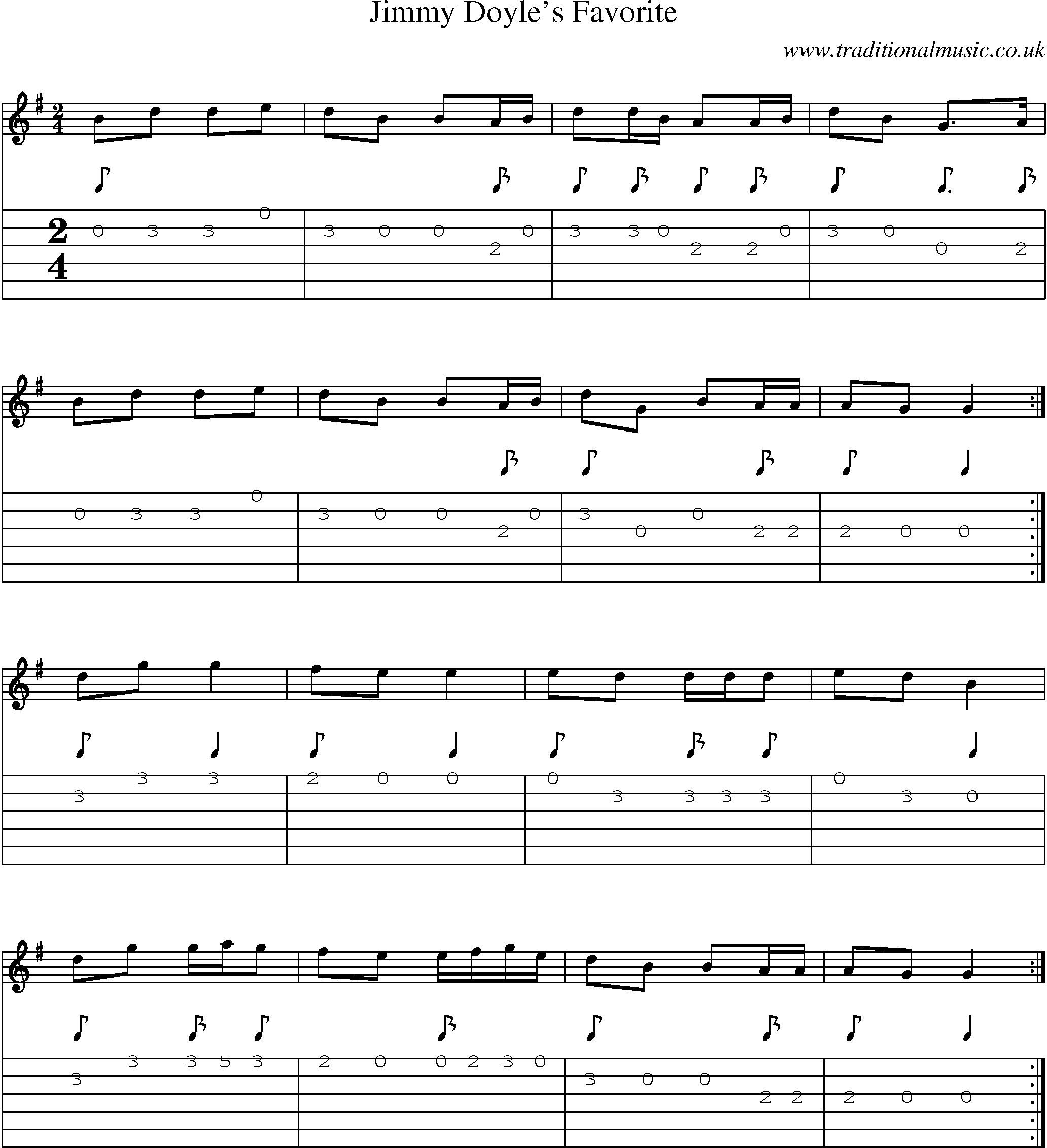 Music Score and Guitar Tabs for Jimmy Doyles Favorite