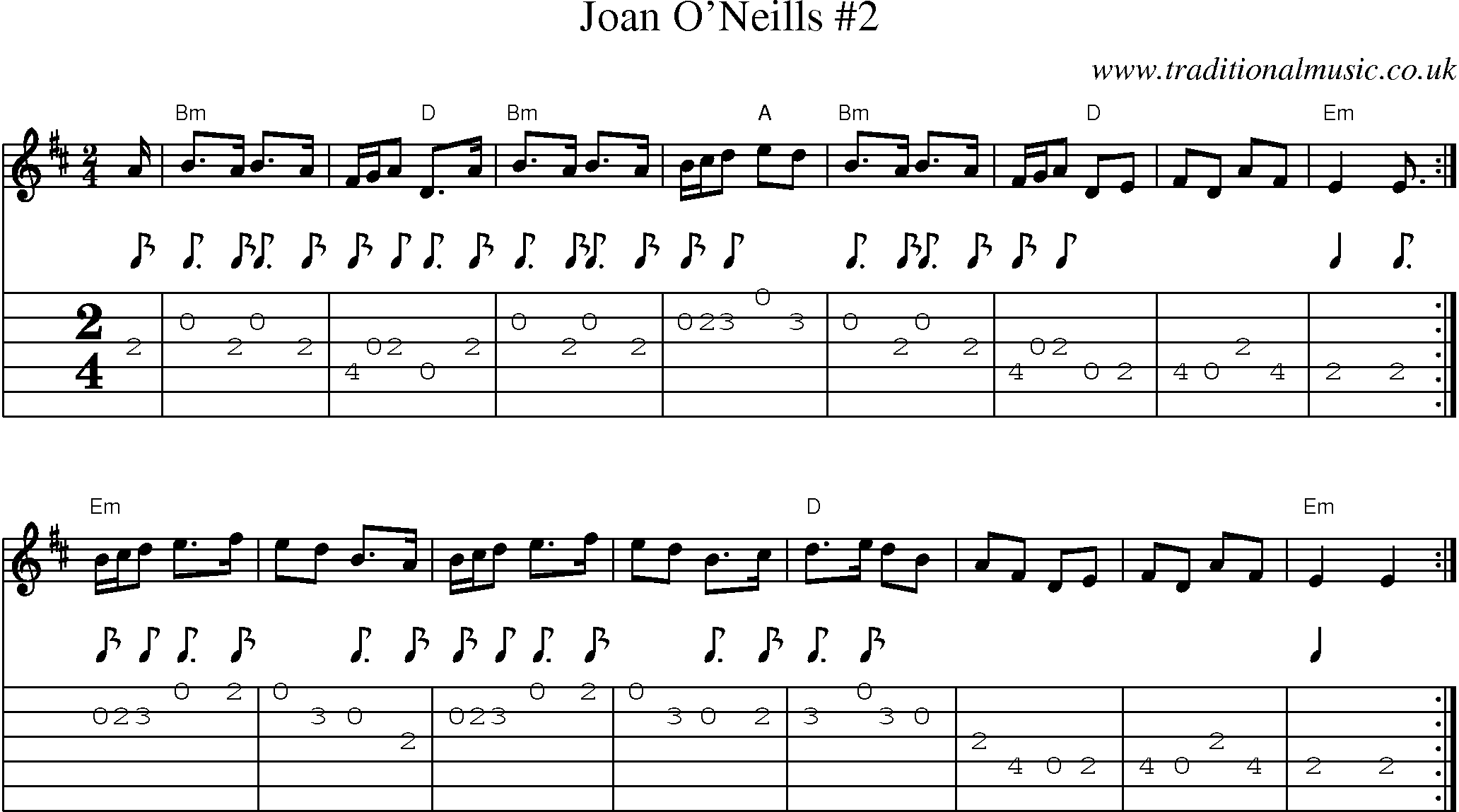 Music Score and Guitar Tabs for Joan Oneills 2