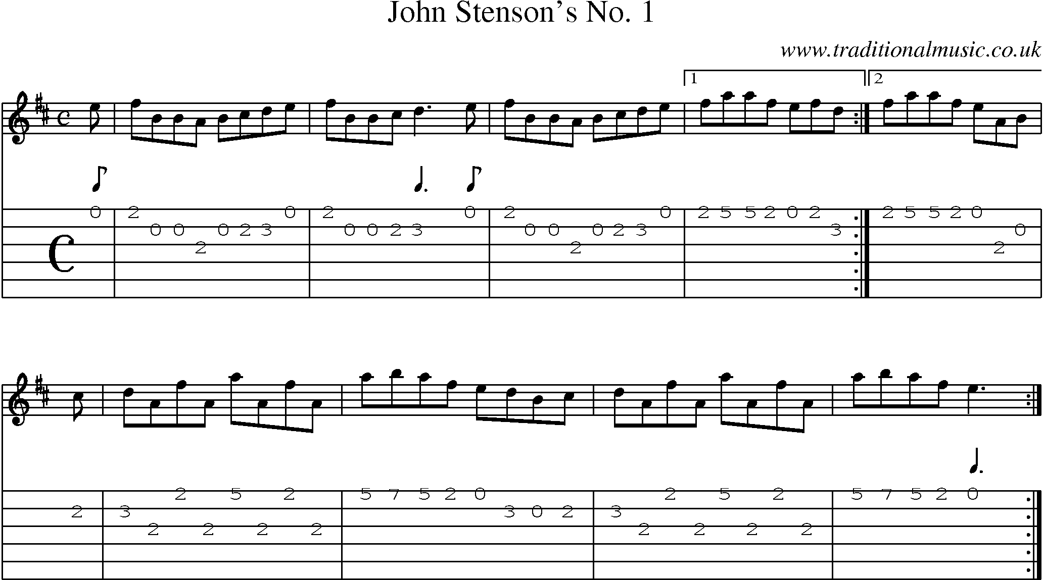 Music Score and Guitar Tabs for John Stensons No 1