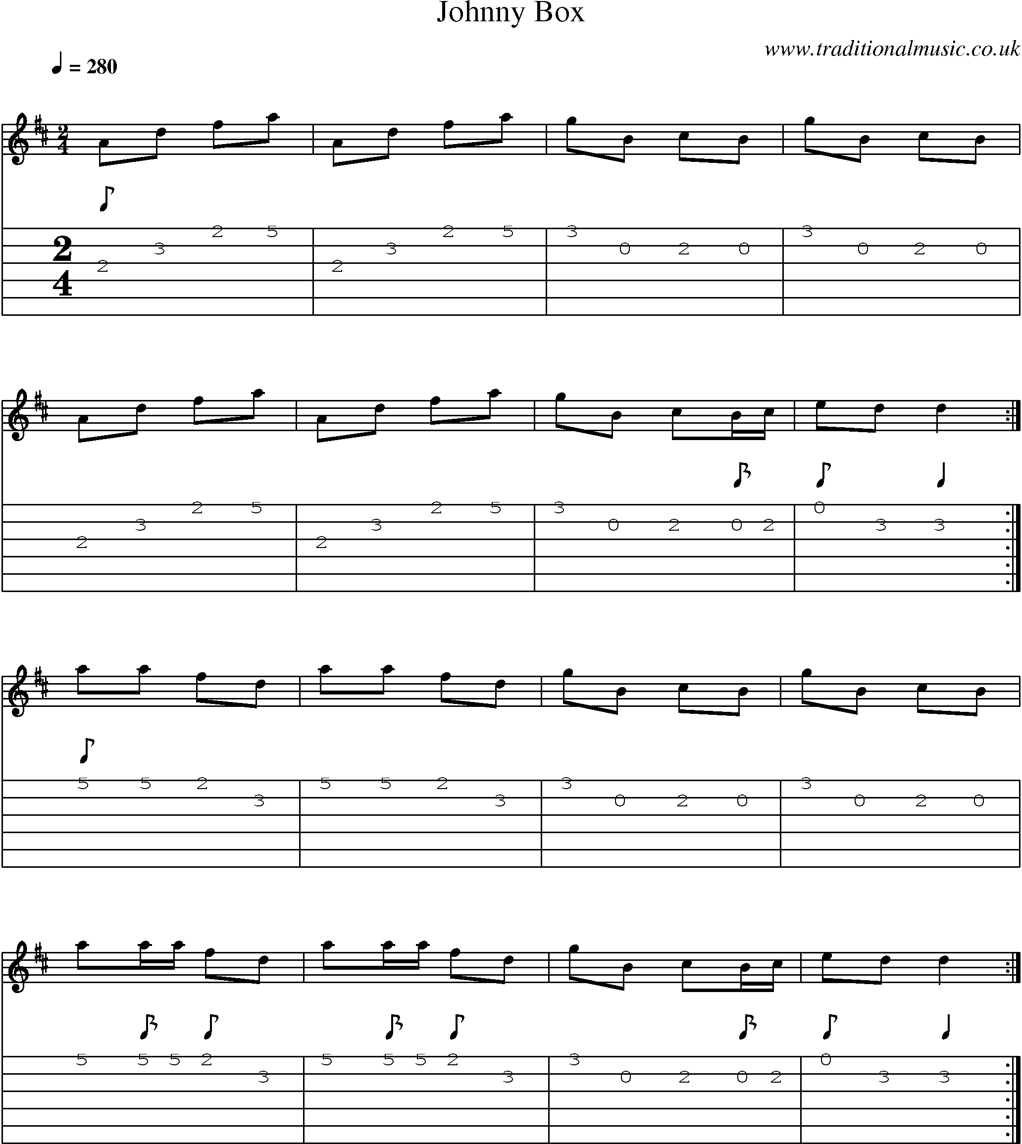 Music Score and Guitar Tabs for Johnny Box