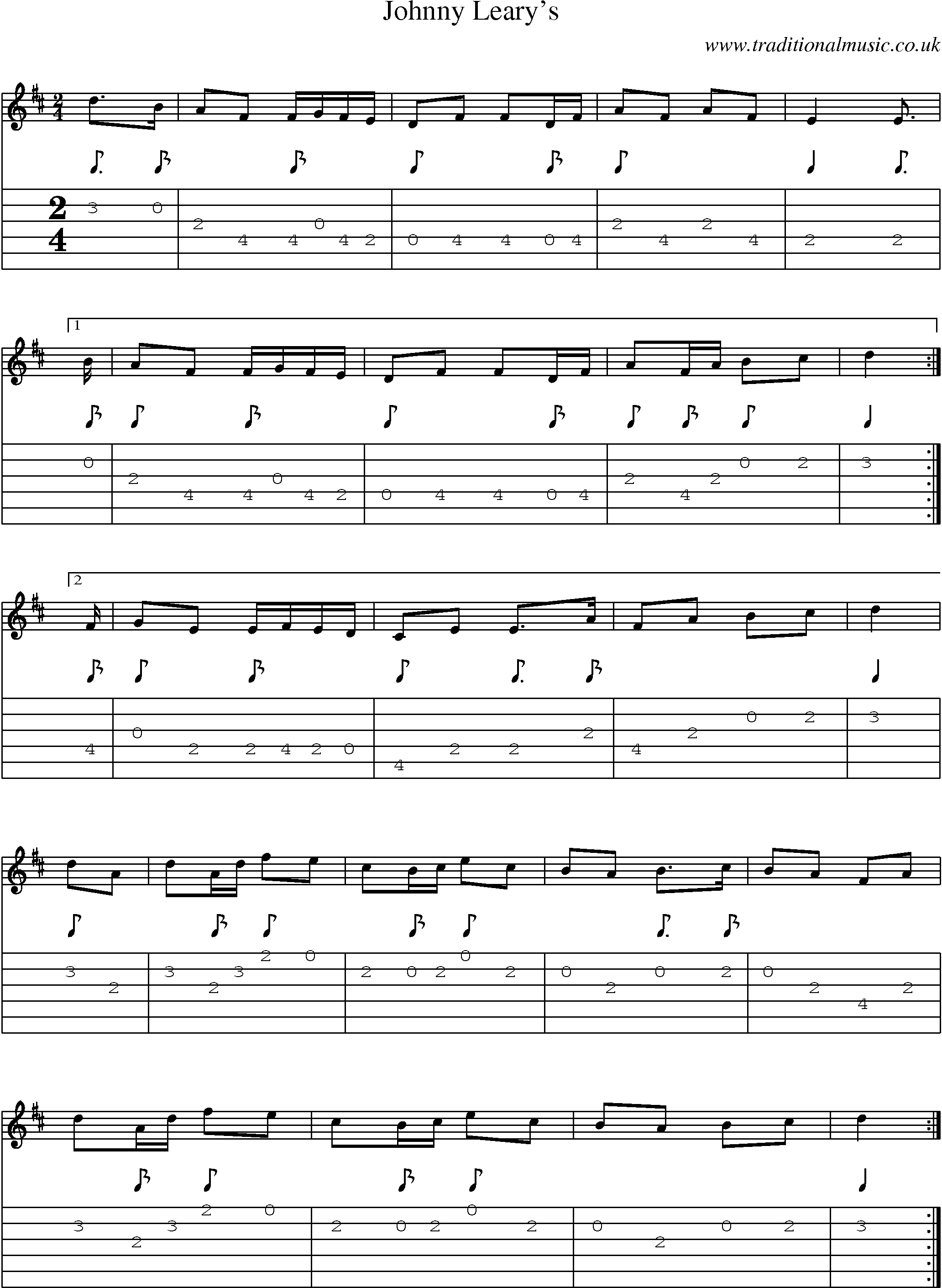 Music Score and Guitar Tabs for Johnny Learys