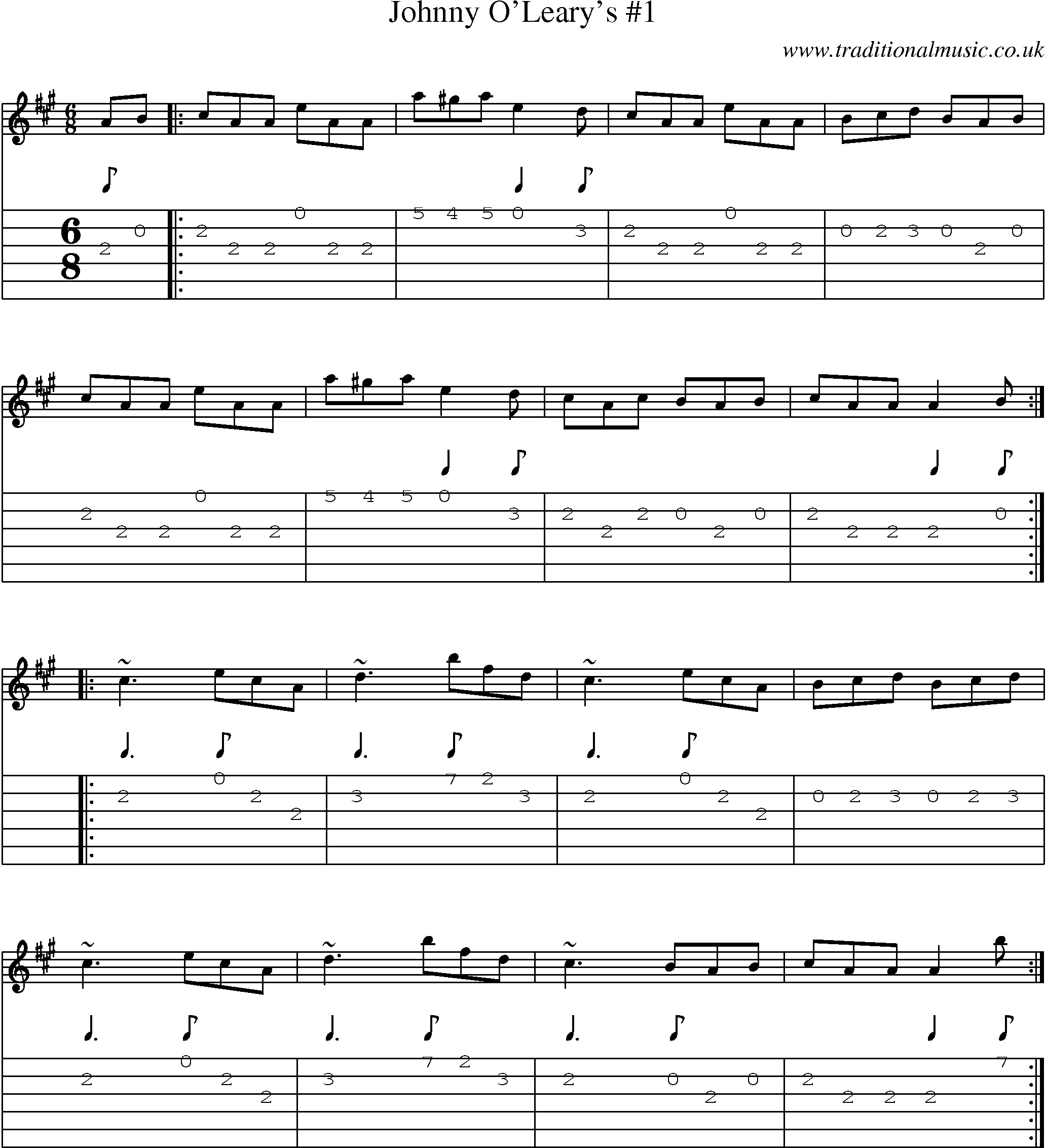 Music Score and Guitar Tabs for Johnny Olearys 1