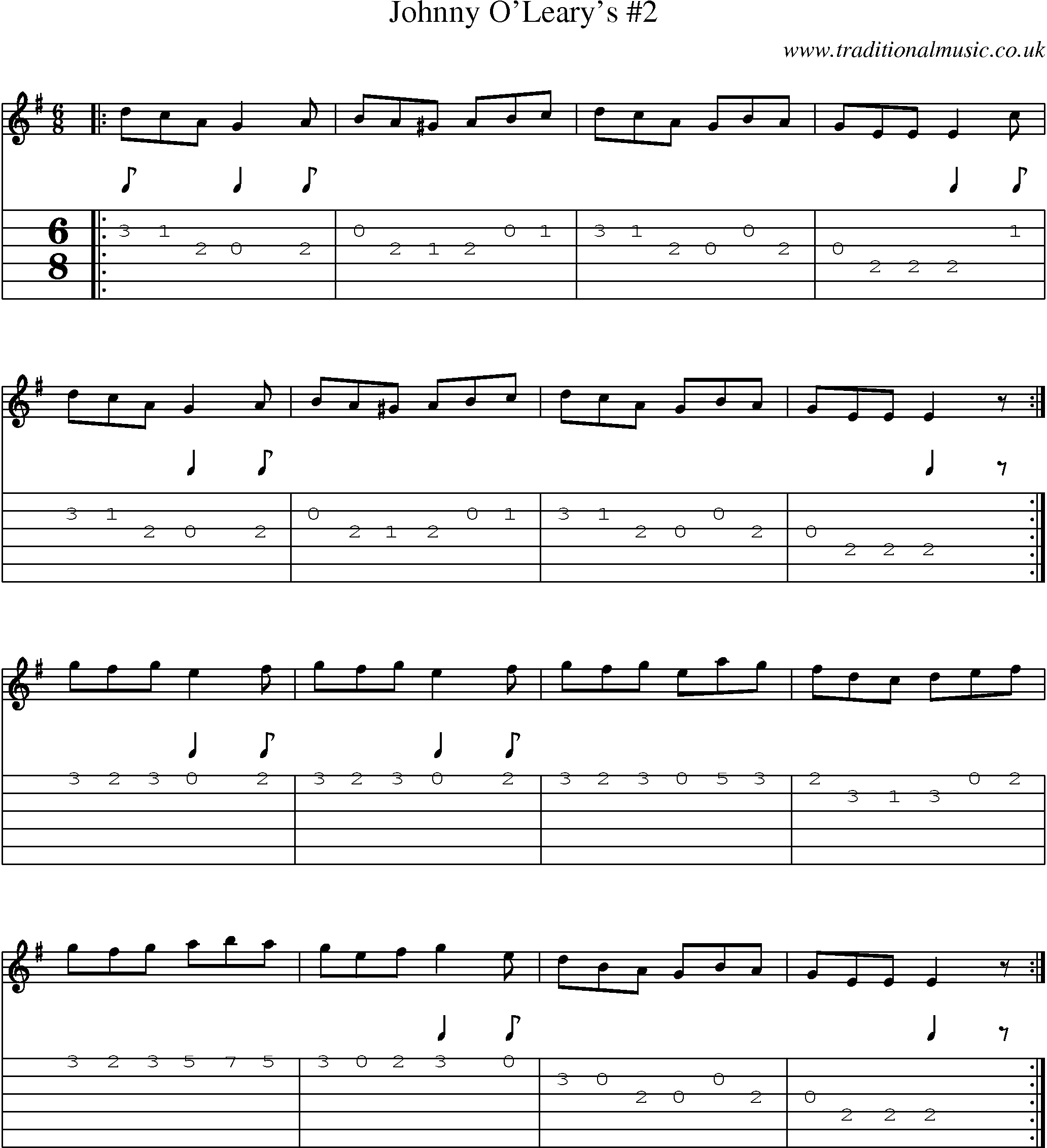 Music Score and Guitar Tabs for Johnny Olearys 2