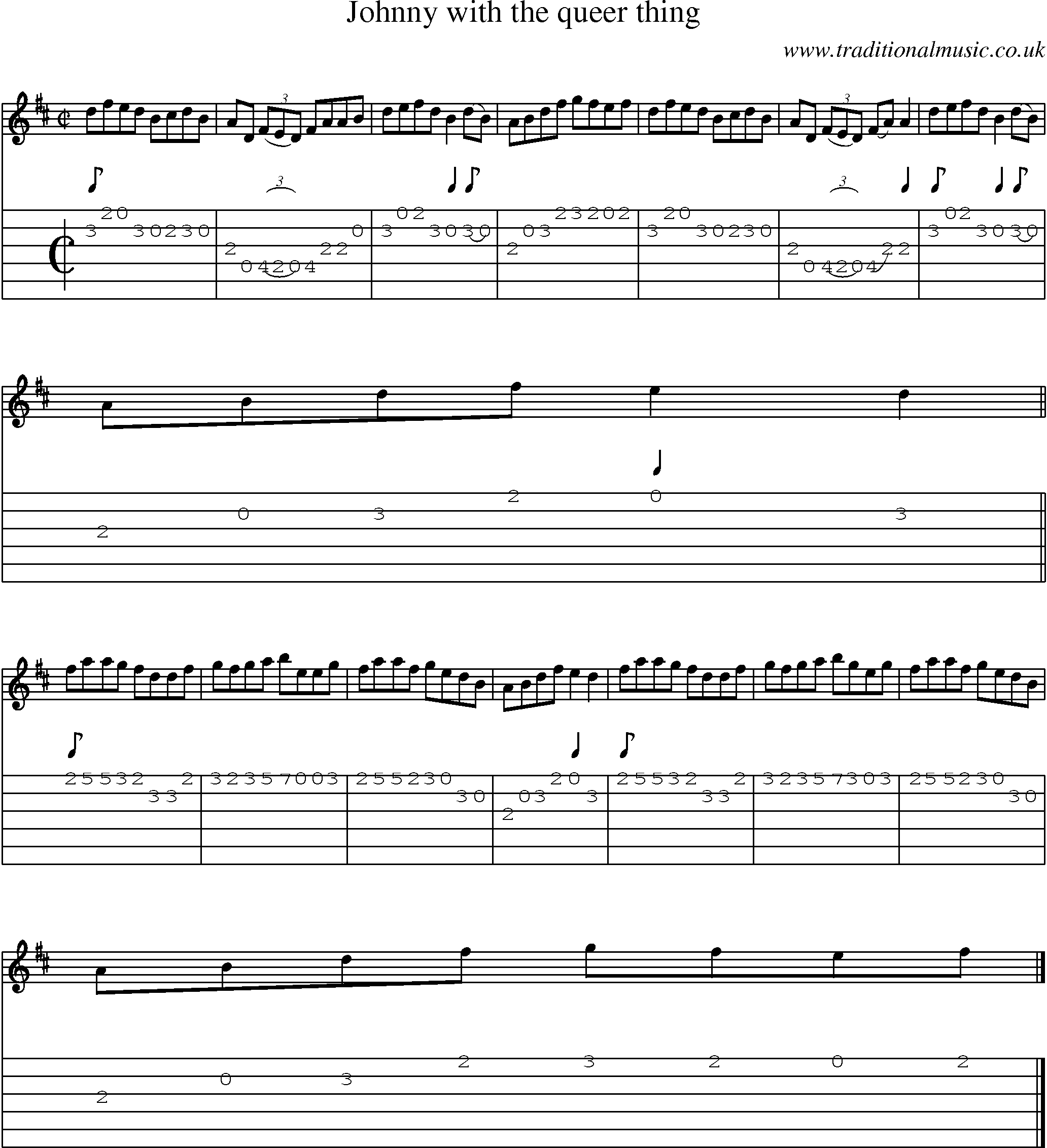 Music Score and Guitar Tabs for Johnny With The Queer Thing