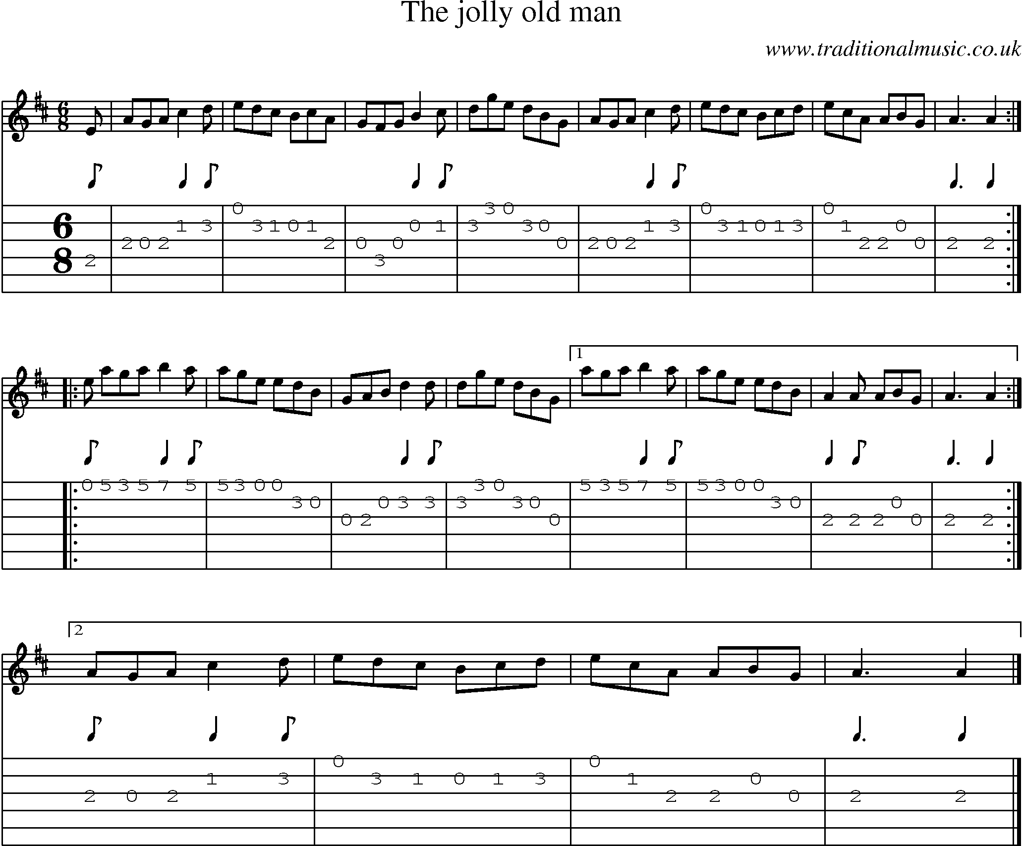 Music Score and Guitar Tabs for Jolly Old Man