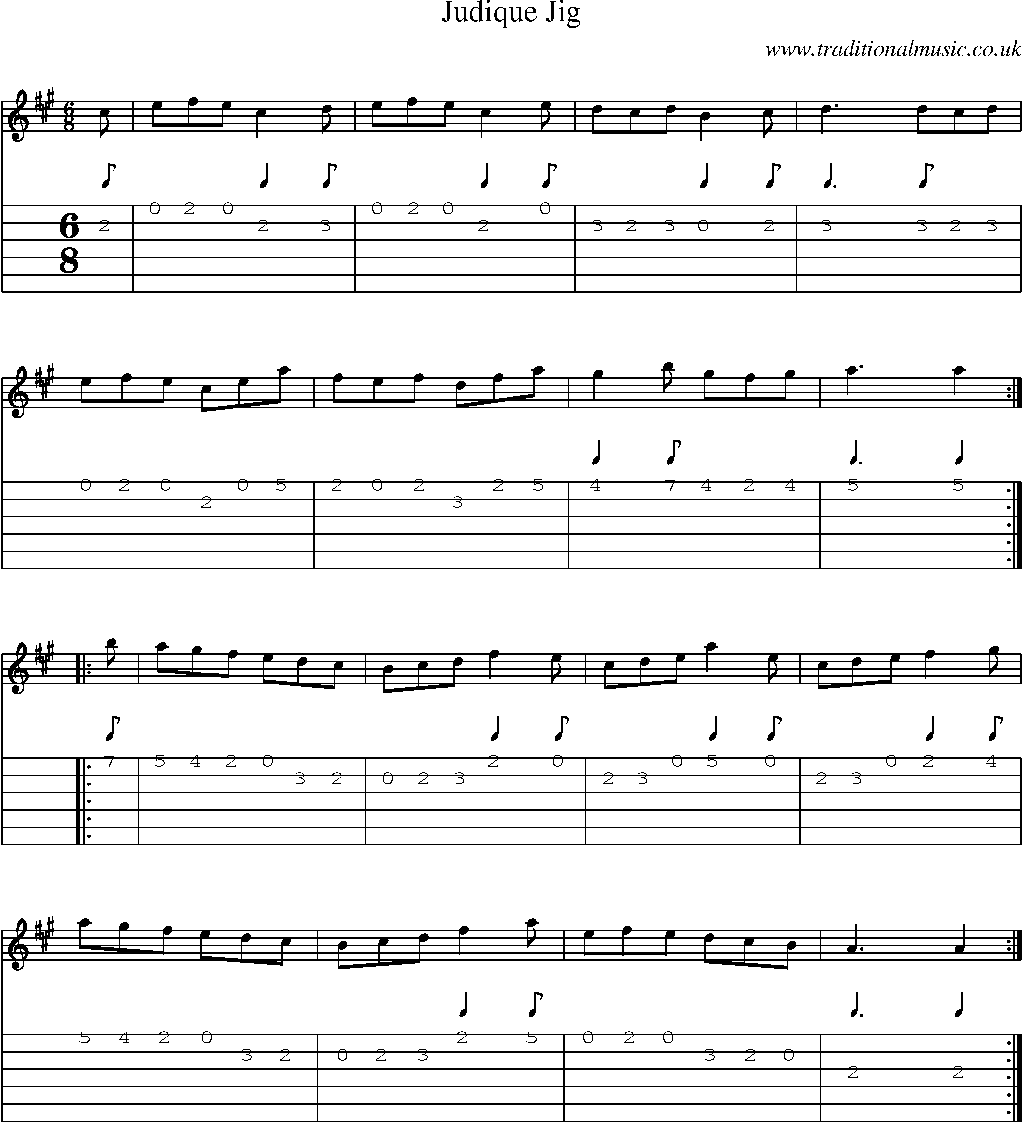 Music Score and Guitar Tabs for Judique Jig