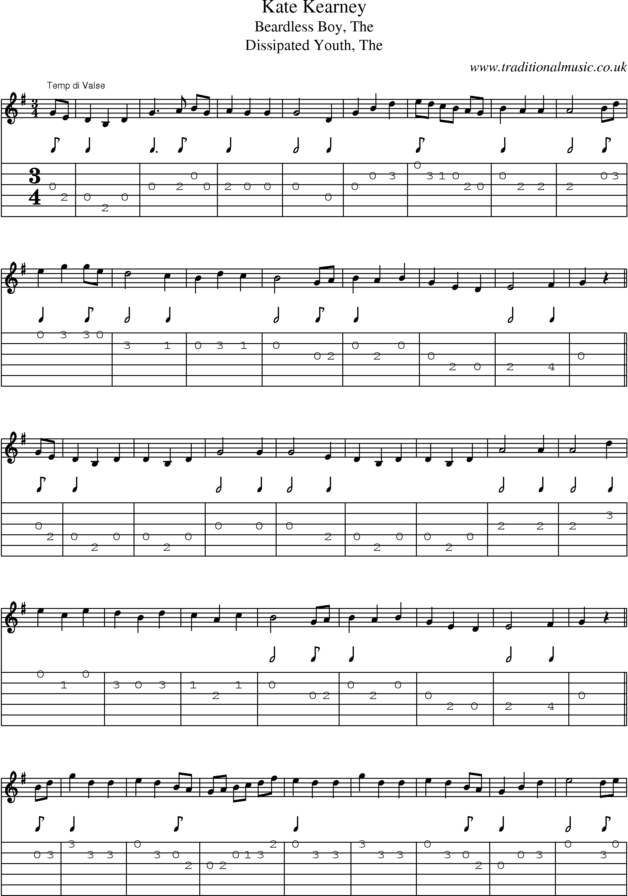 Music Score and Guitar Tabs for Kate Kearney