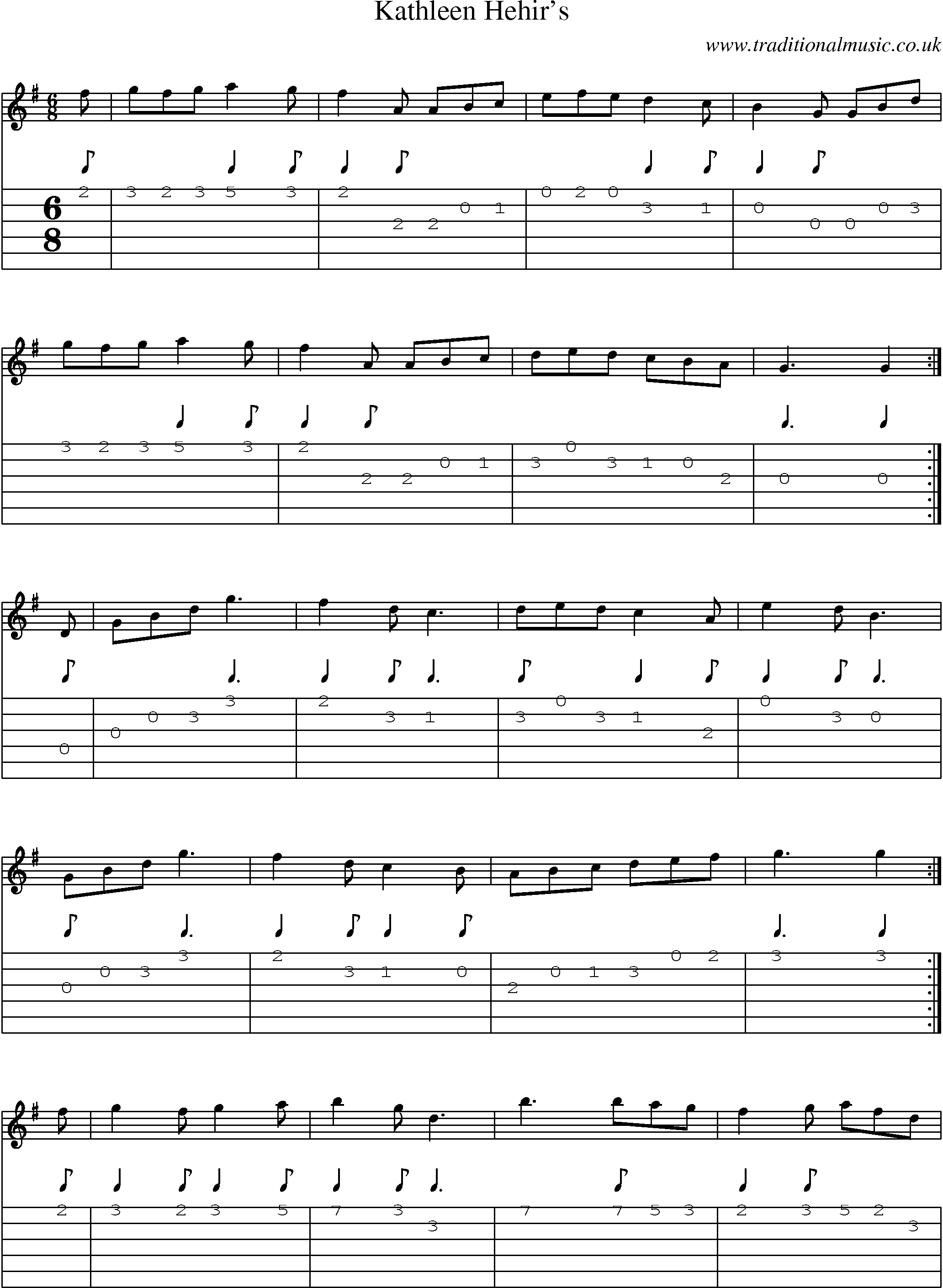 Music Score and Guitar Tabs for Kathleen Hehirs